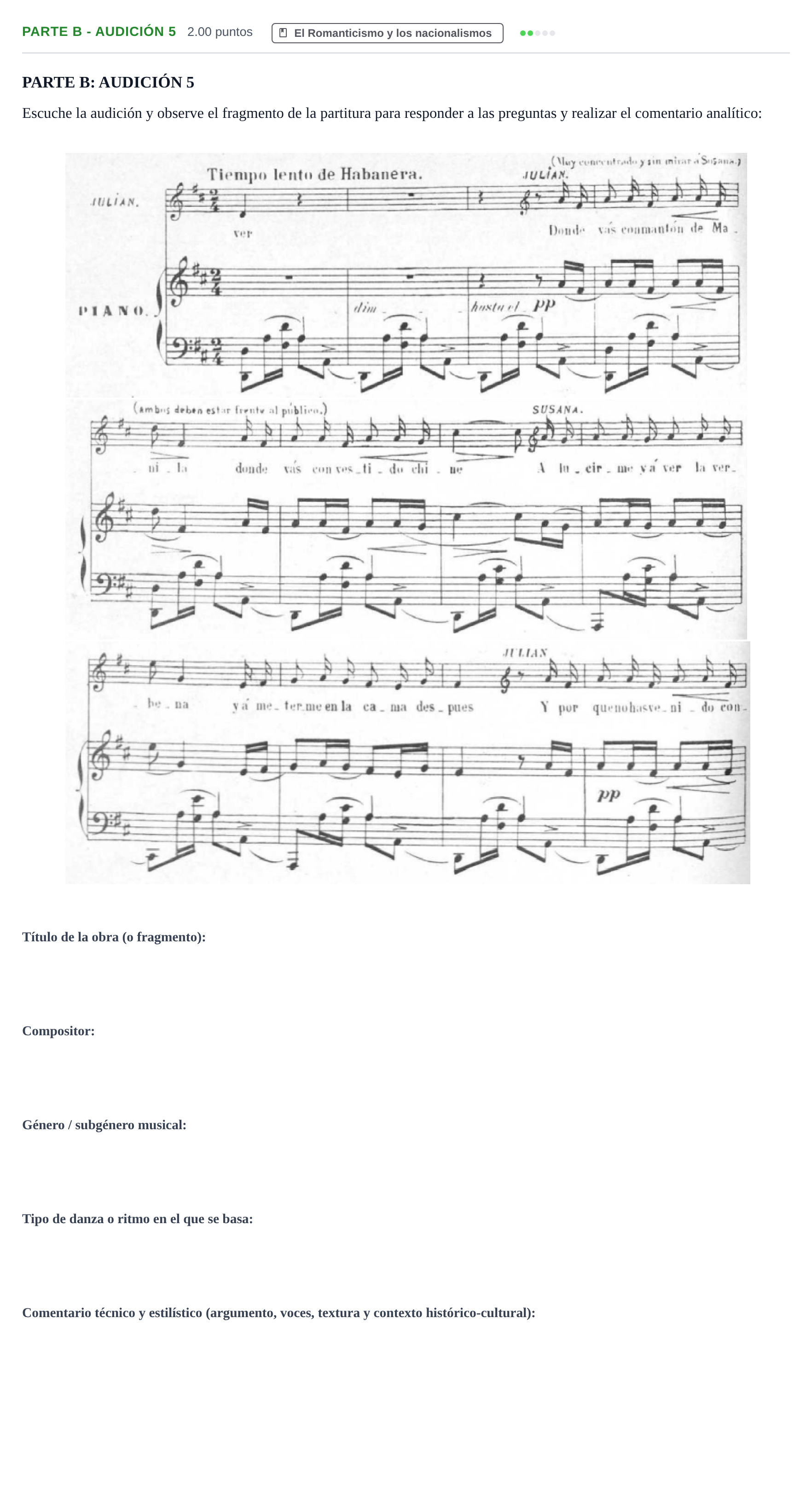 Enunciado: Ejercicio Parte B - Audición 5 · Historia de la Música y de la Danza PAU Navarra Extraordinaria 2024