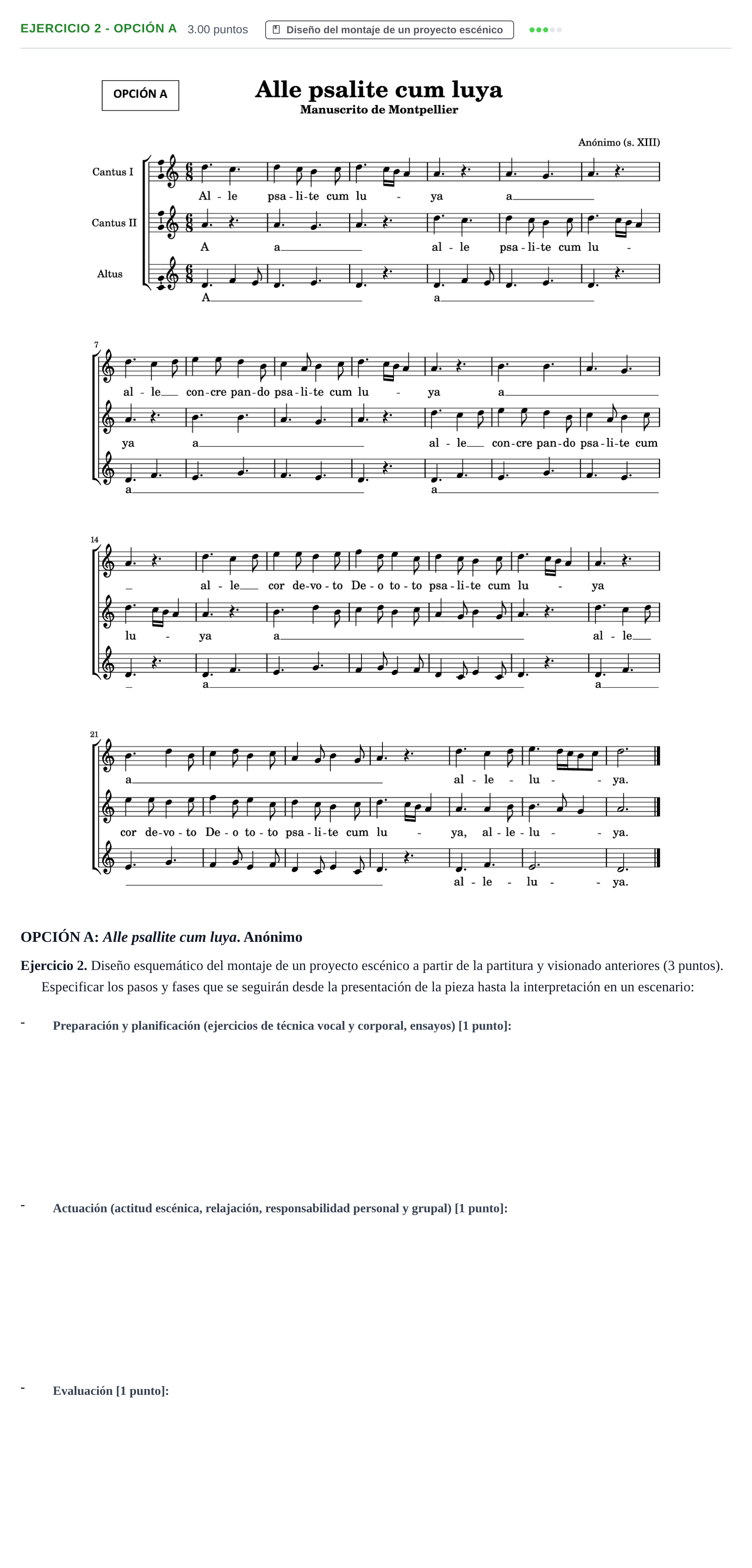 Enunciado: Ejercicio 2 - Opción A · Coro y Técnica Vocal PAU Navarra Extraordinaria 2024