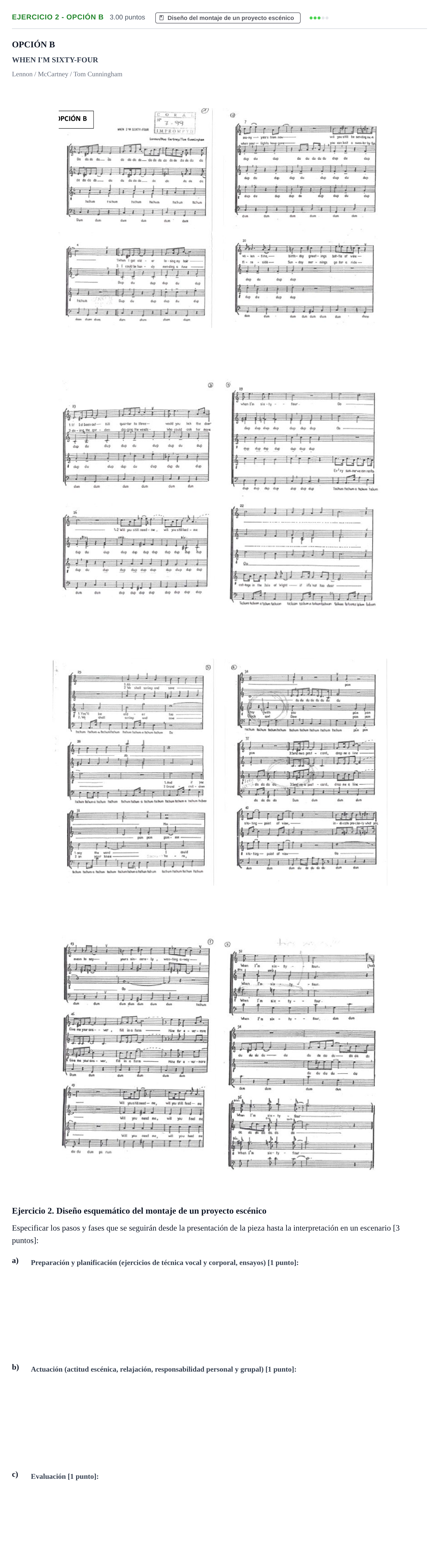 Enunciado: Ejercicio 2 - Opción B · Coro y Técnica Vocal PAU Navarra Extraordinaria 2024