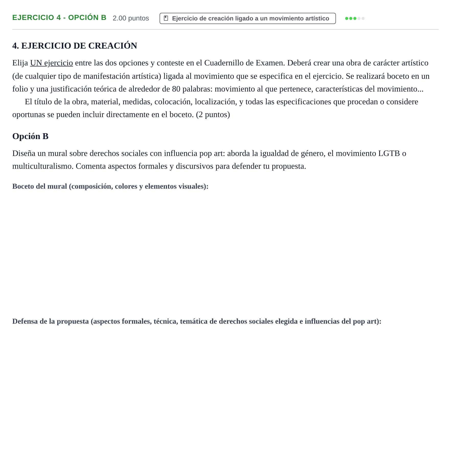 Enunciado: Ejercicio 4 - Opción B · Movimientos Culturales y Artísticos PAU Navarra Extraordinaria 2024