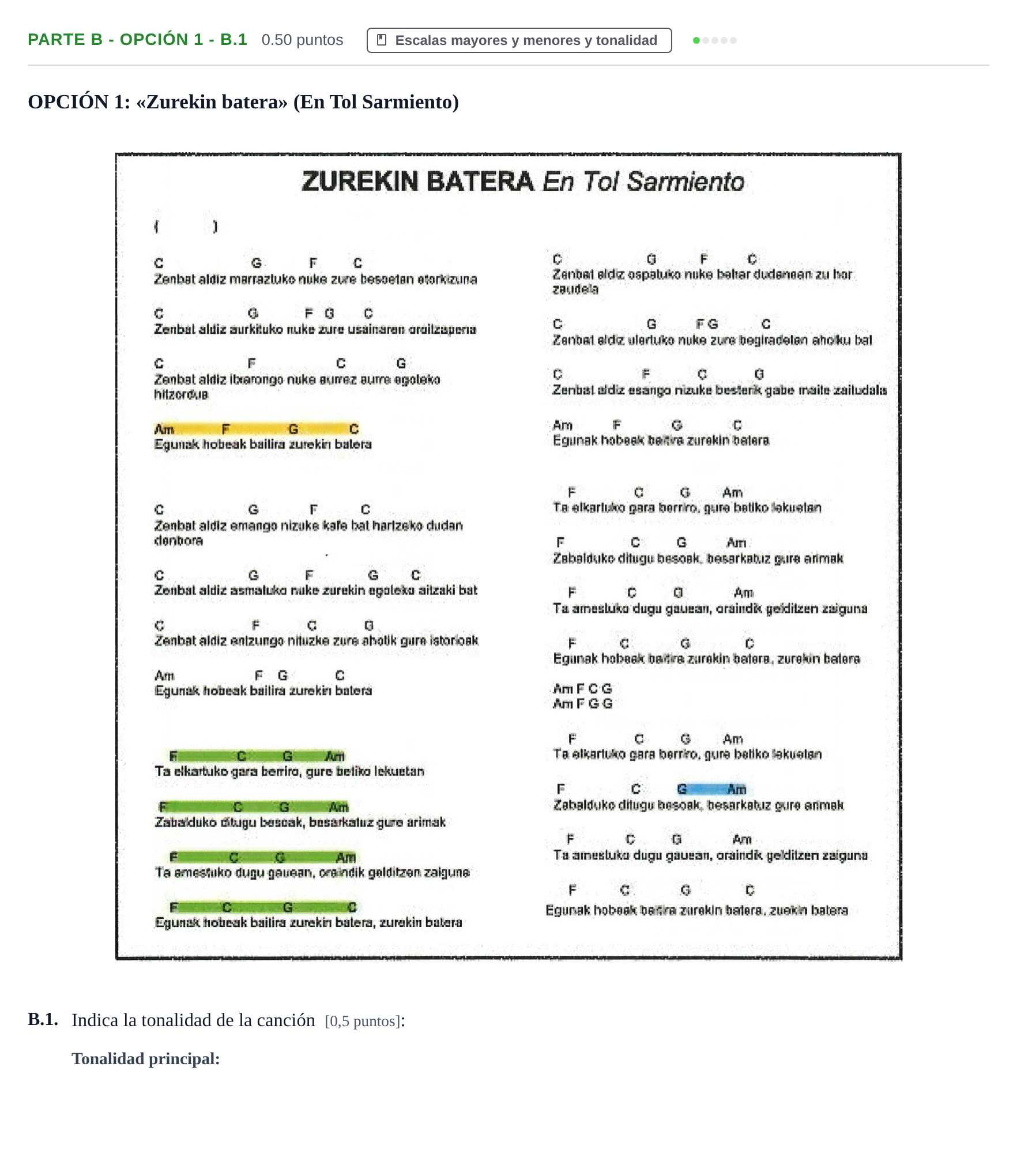 Enunciado: Ejercicio Parte B - Opción 1 - B.1 · Análisis Musical II PAU Navarra Extraordinaria 2024