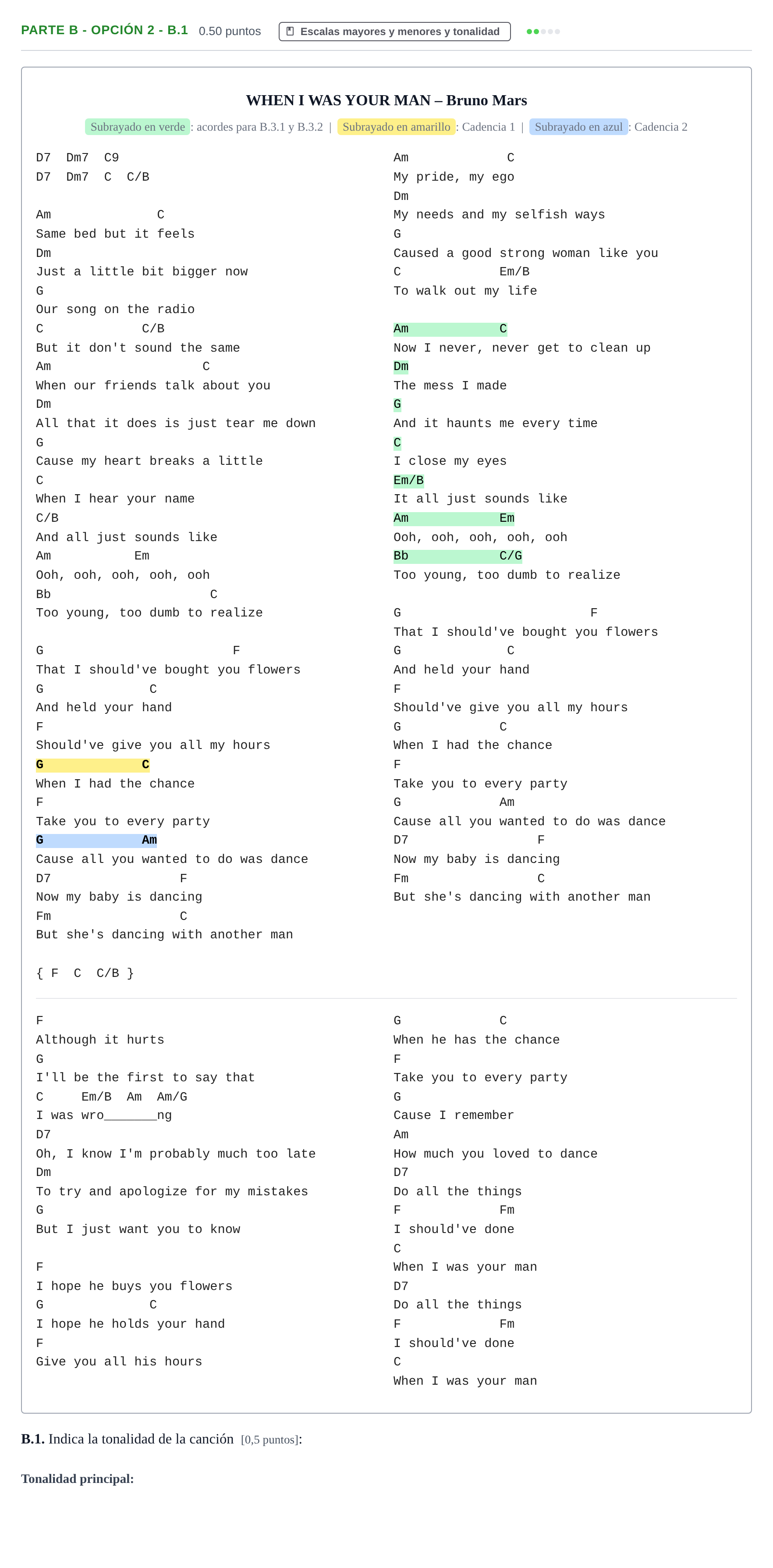 Enunciado: Ejercicio Parte B - Opción 2 - B.1 · Análisis Musical II PAU Navarra Extraordinaria 2024