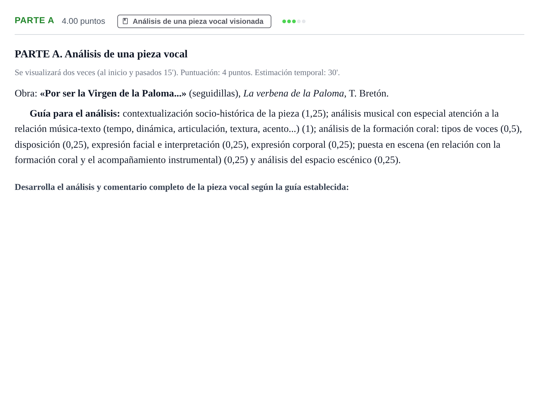 Enunciado: Ejercicio Parte A · Coro y Técnica Vocal PAU Murcia Ordinaria 2025