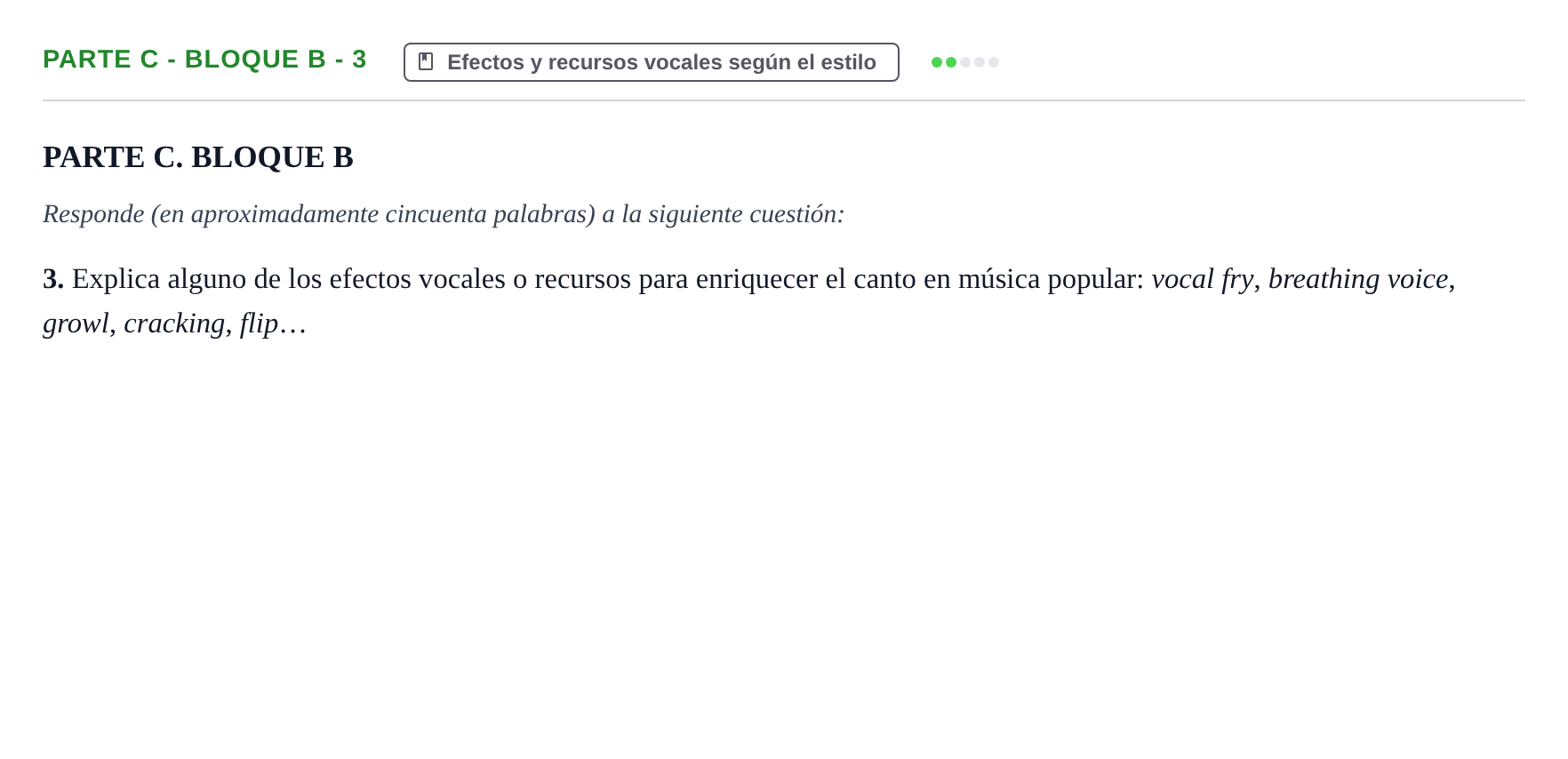 Enunciado: Ejercicio Parte C - Bloque B - 3 · Coro y Técnica Vocal PAU Murcia Extraordinaria 2025