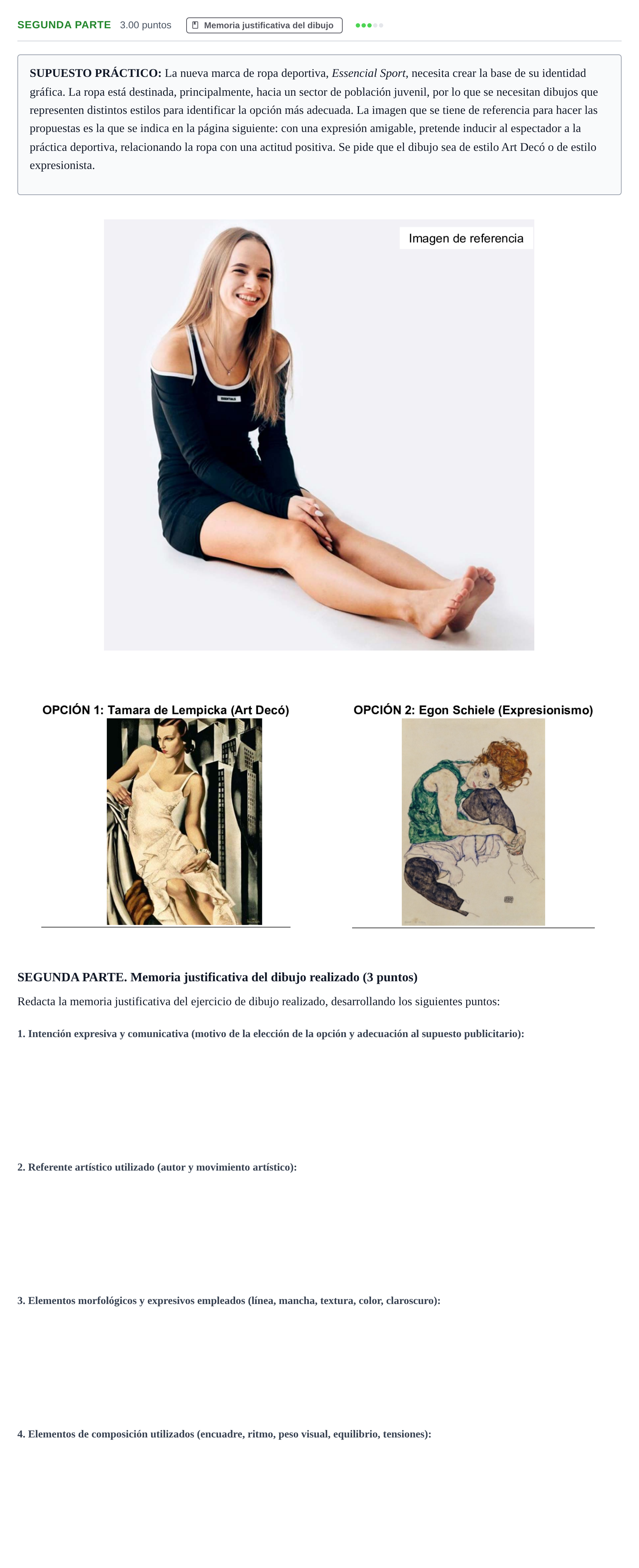 Enunciado: Ejercicio Segunda Parte · Dibujo Artístico II PAU Murcia Ordinaria 2025