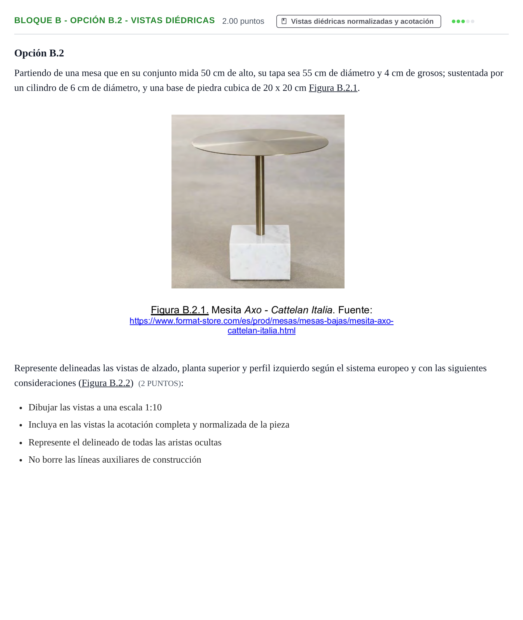 Enunciado: Bloque B - Opción B.2 - Vistas diédricas · Dibujo Técnico Aplicado a las Artes Plásticas y al Diseño PAU Murcia Ordinaria 2025