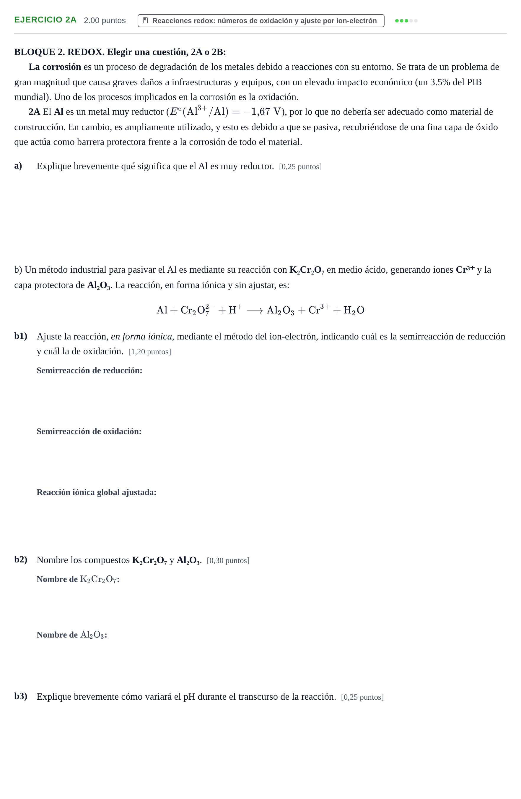 Enunciado: Ejercicio 2A · Química PAU Murcia Extraordinaria 2025