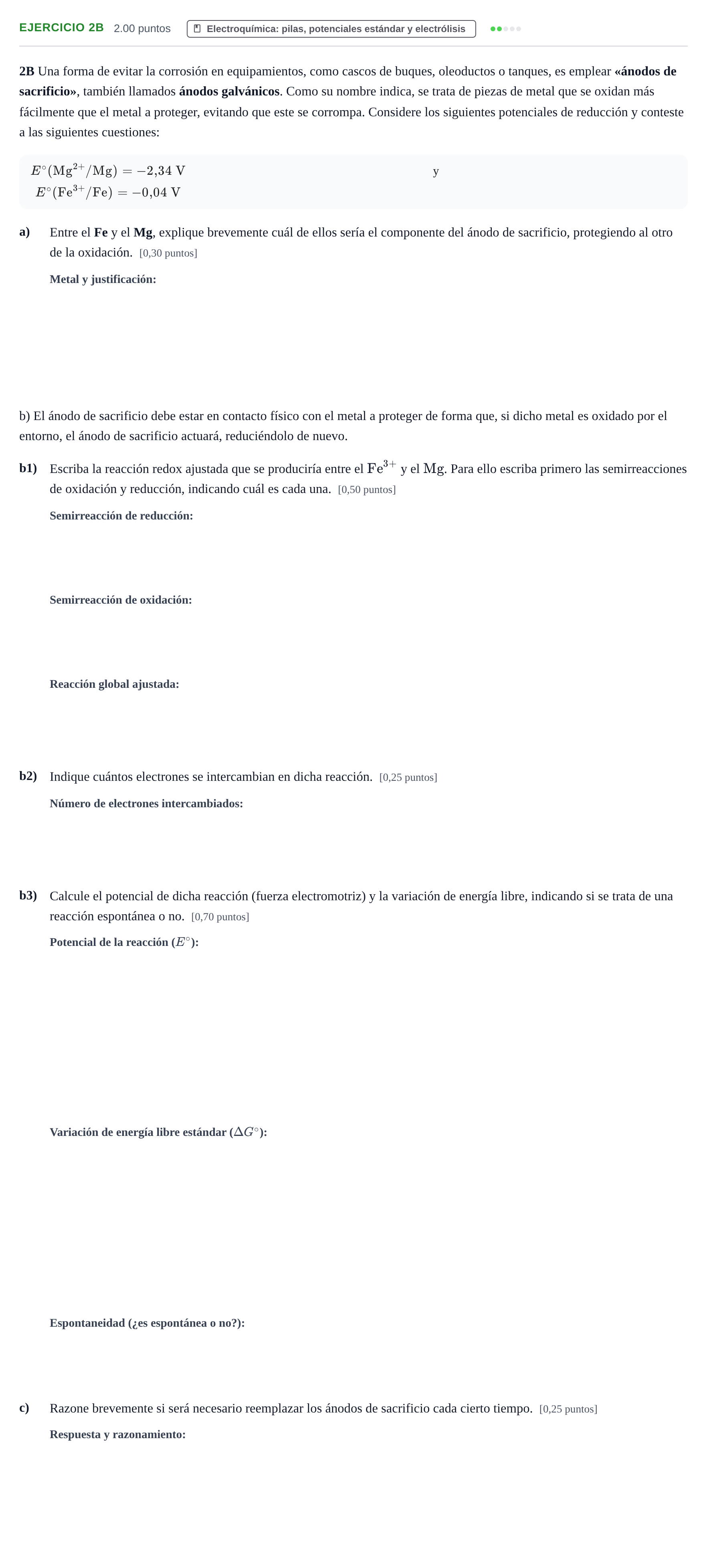 Enunciado: Ejercicio 2B · Química PAU Murcia Extraordinaria 2025