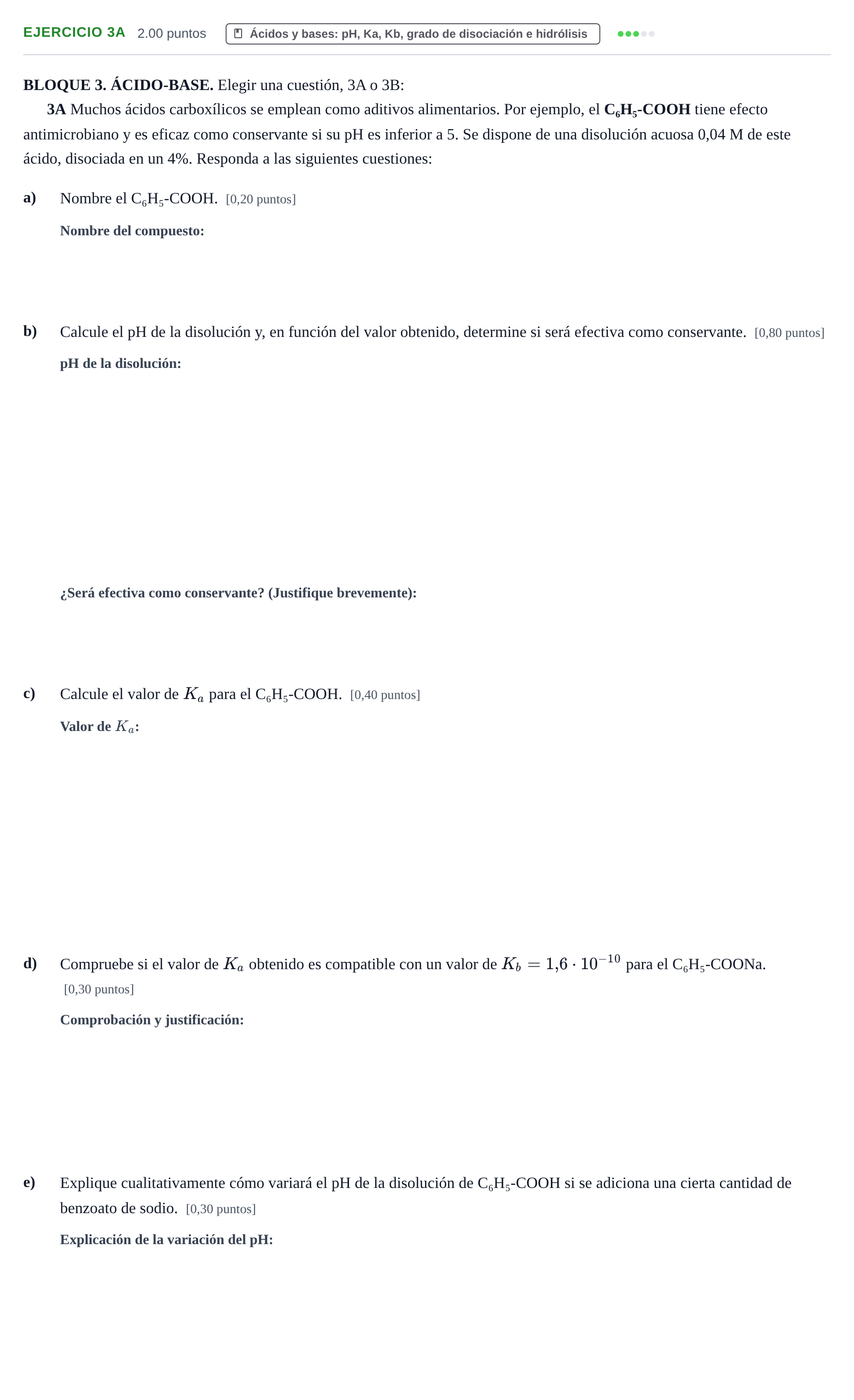 Enunciado: Ejercicio 3A · Química PAU Murcia Extraordinaria 2025