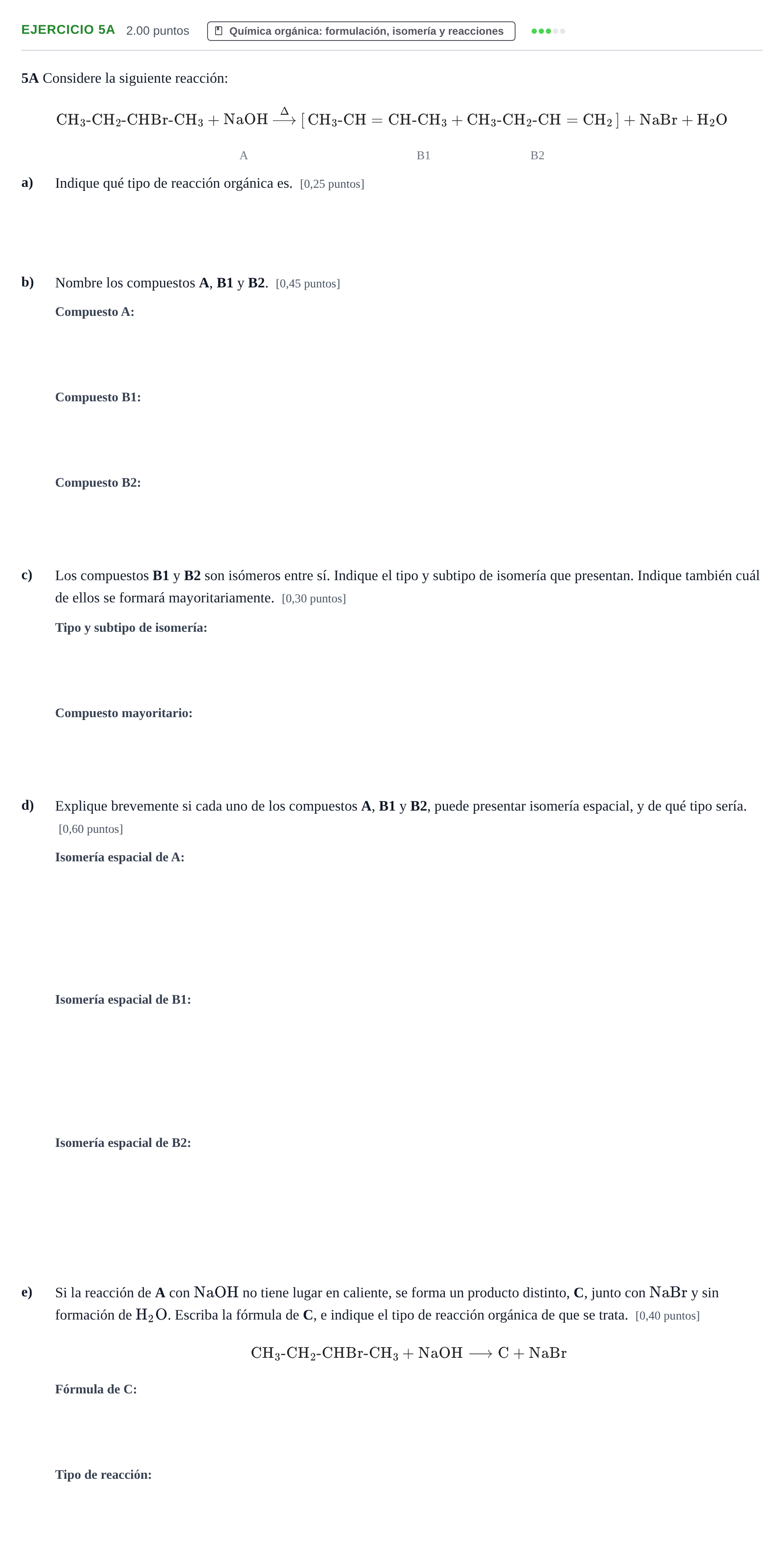 Enunciado: Ejercicio 5A · Química PAU Murcia Extraordinaria 2025