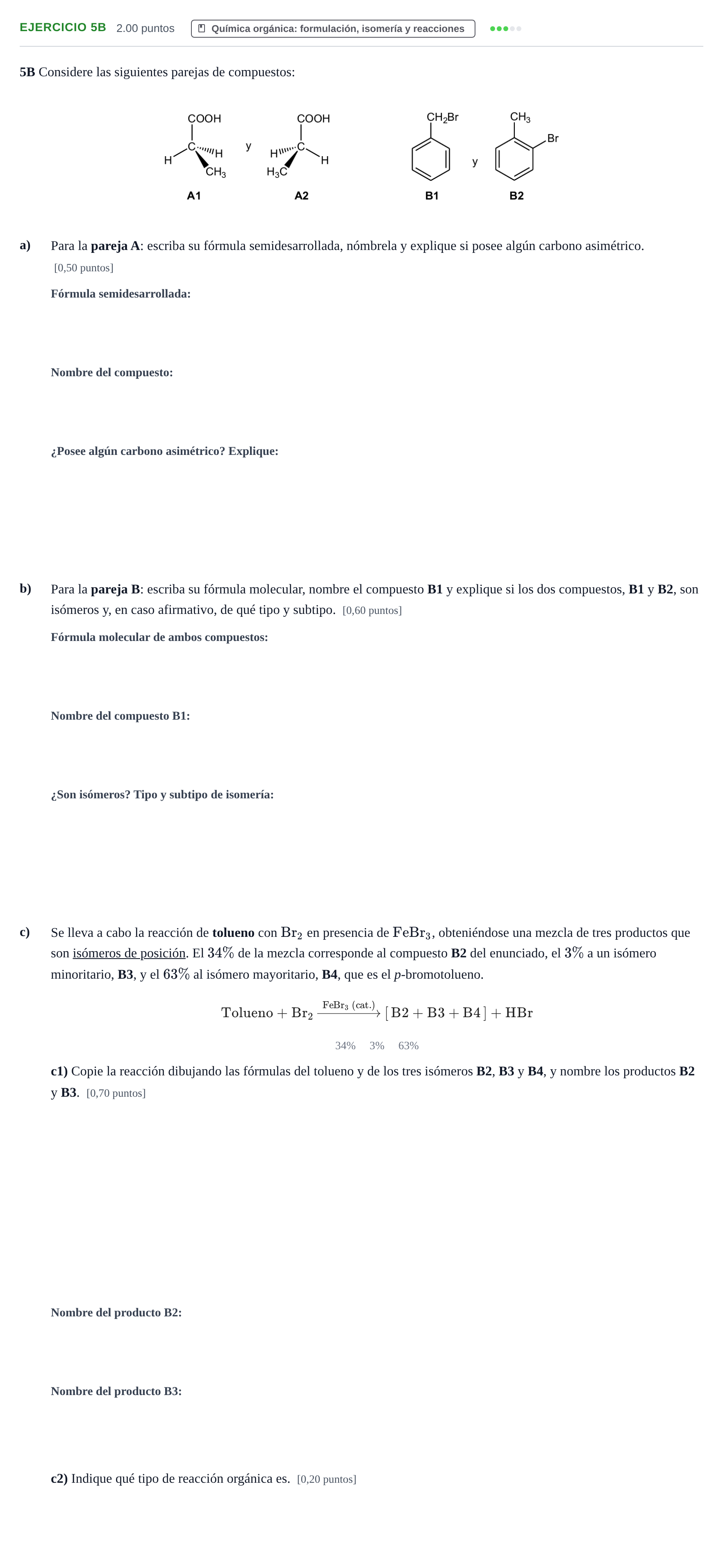 Enunciado: Ejercicio 5B · Química PAU Murcia Extraordinaria 2025