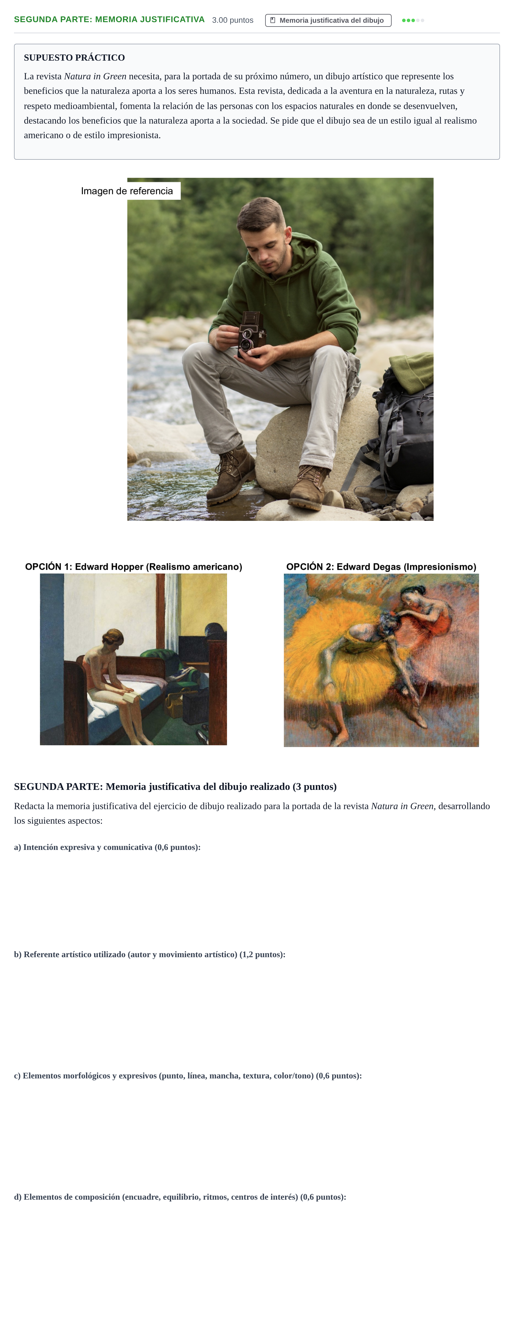 Enunciado: Ejercicio Segunda parte: Memoria justificativa · Dibujo Artístico II PAU Murcia Extraordinaria 2025