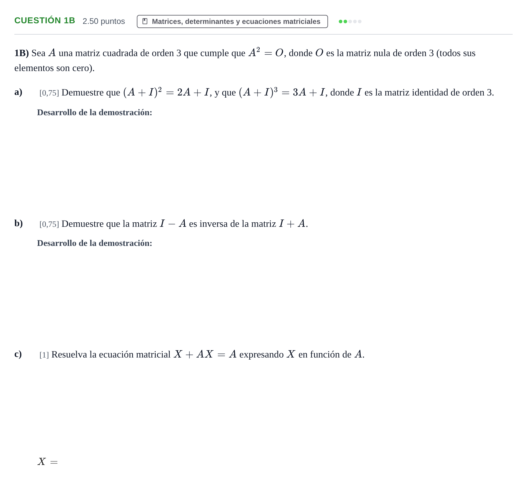 Enunciado: Cuestión 1B · Matemáticas II PAU Murcia Extraordinaria 2025