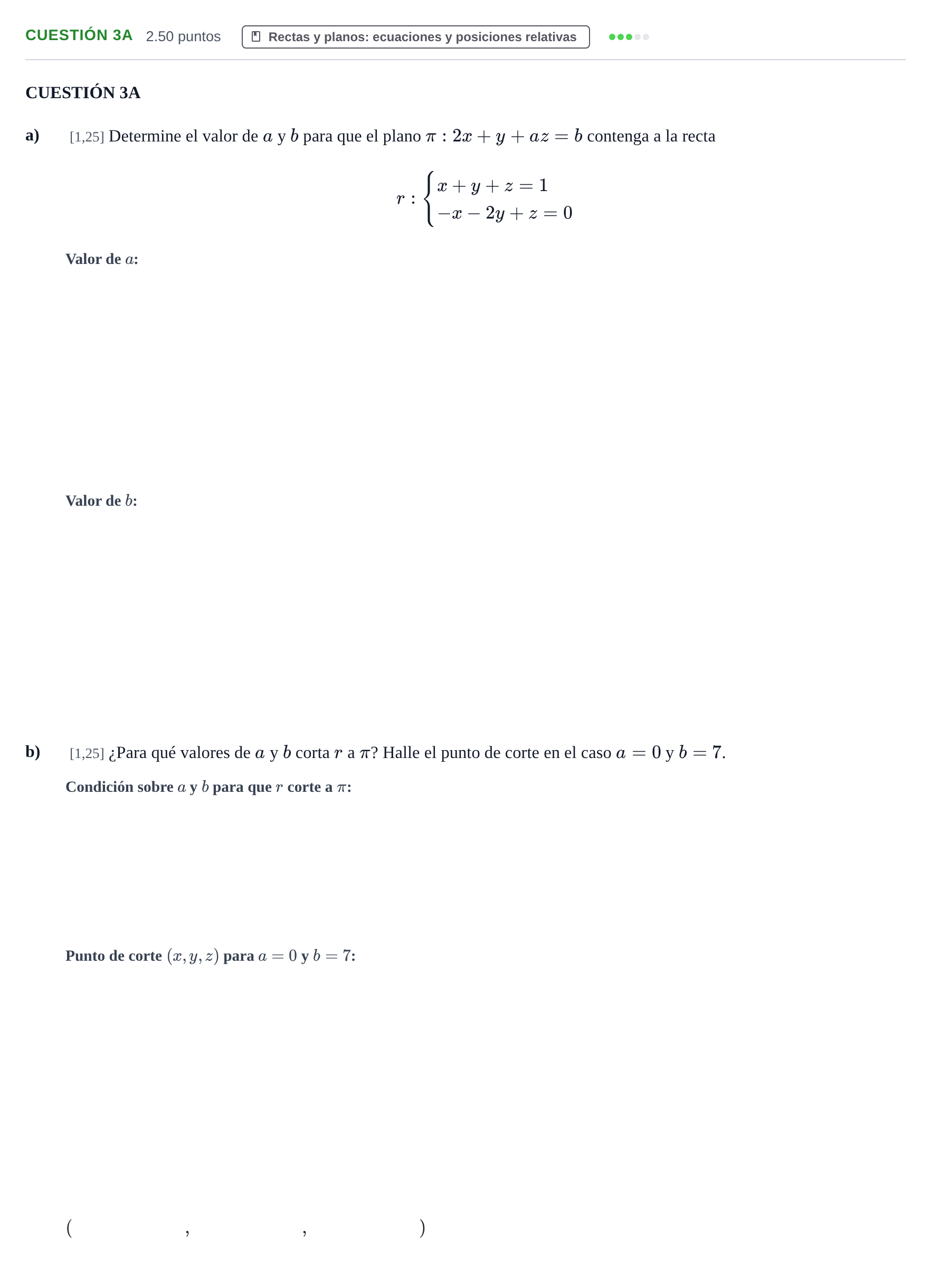 Enunciado: Cuestión 3A · Matemáticas II PAU Murcia Extraordinaria 2025