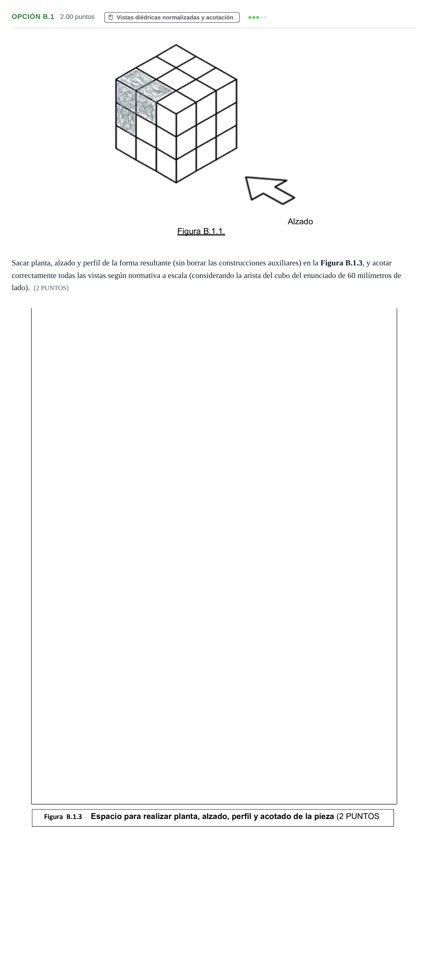 Enunciado: Opción B.1 - Vistas diédricas · Dibujo Técnico Aplicado a las Artes Plásticas y al Diseño PAU Murcia Extraordinaria 2025