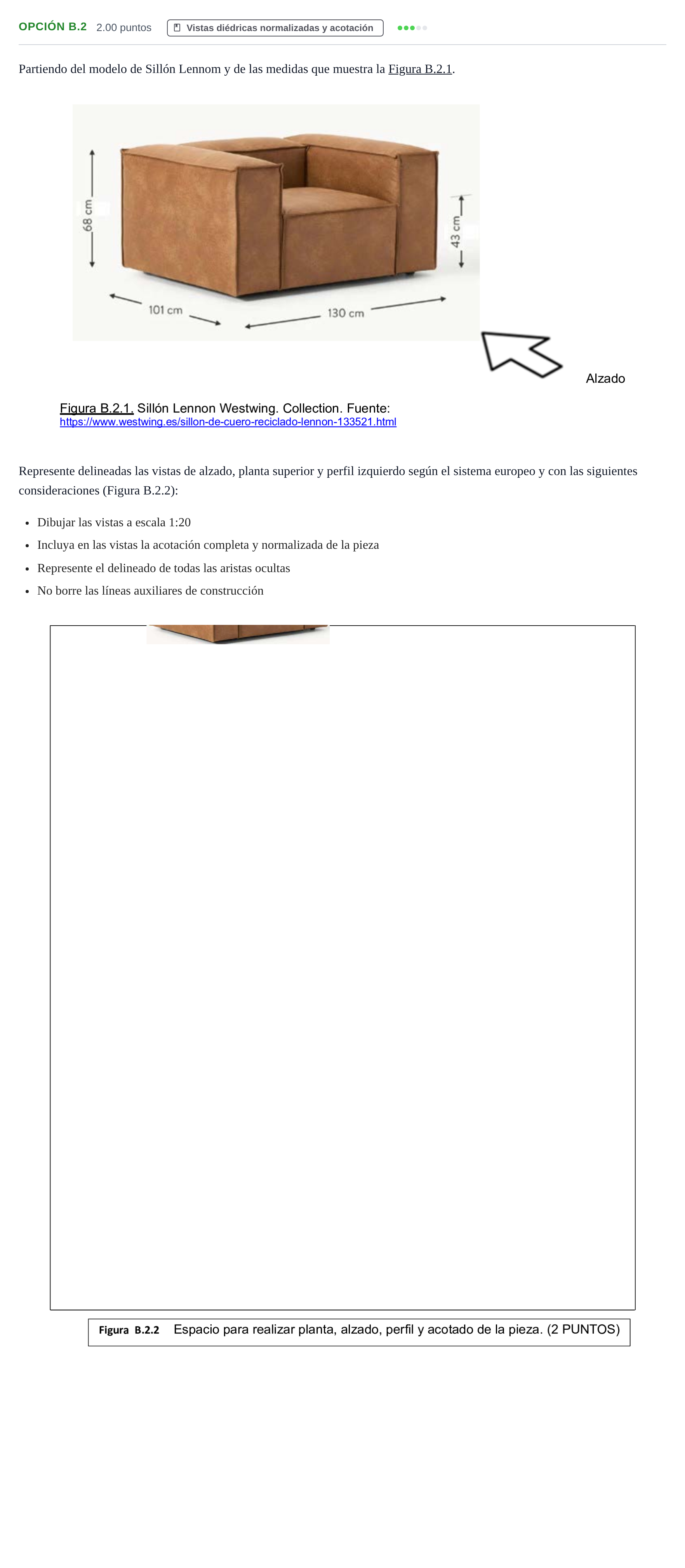 Enunciado: Opción B.2 - Vistas diédricas · Dibujo Técnico Aplicado a las Artes Plásticas y al Diseño PAU Murcia Extraordinaria 2025