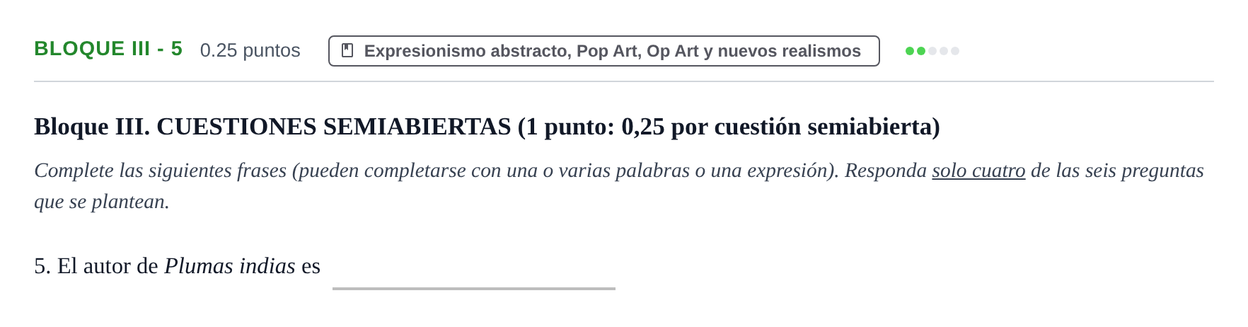 Enunciado: Bloque III - 5 · Movimientos Culturales y Artísticos PAU Murcia Ordinaria 2025