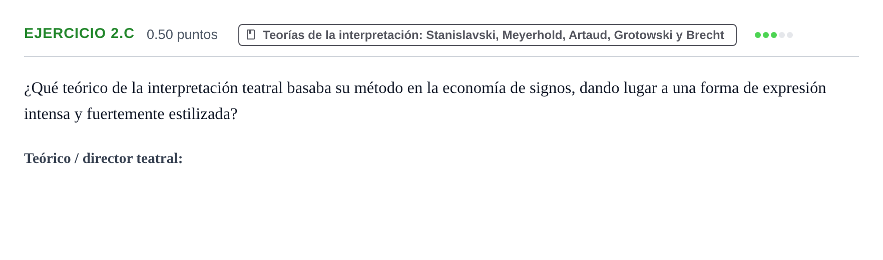 Enunciado: Ejercicio 2.c · Artes Escénicas PAU Navarra Ordinaria 2023