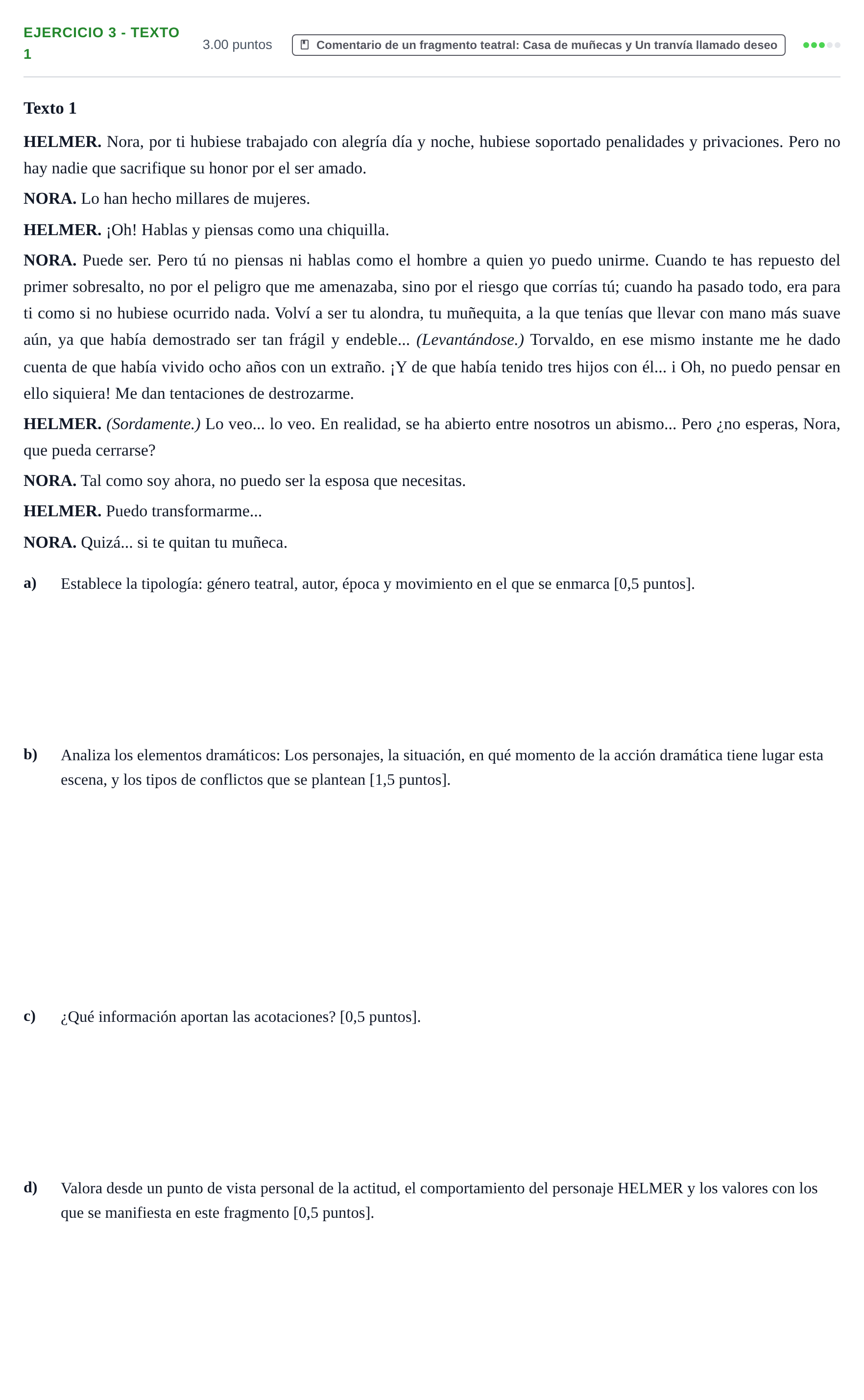 Enunciado: Ejercicio 3 - Texto 1 · Artes Escénicas PAU Navarra Ordinaria 2023