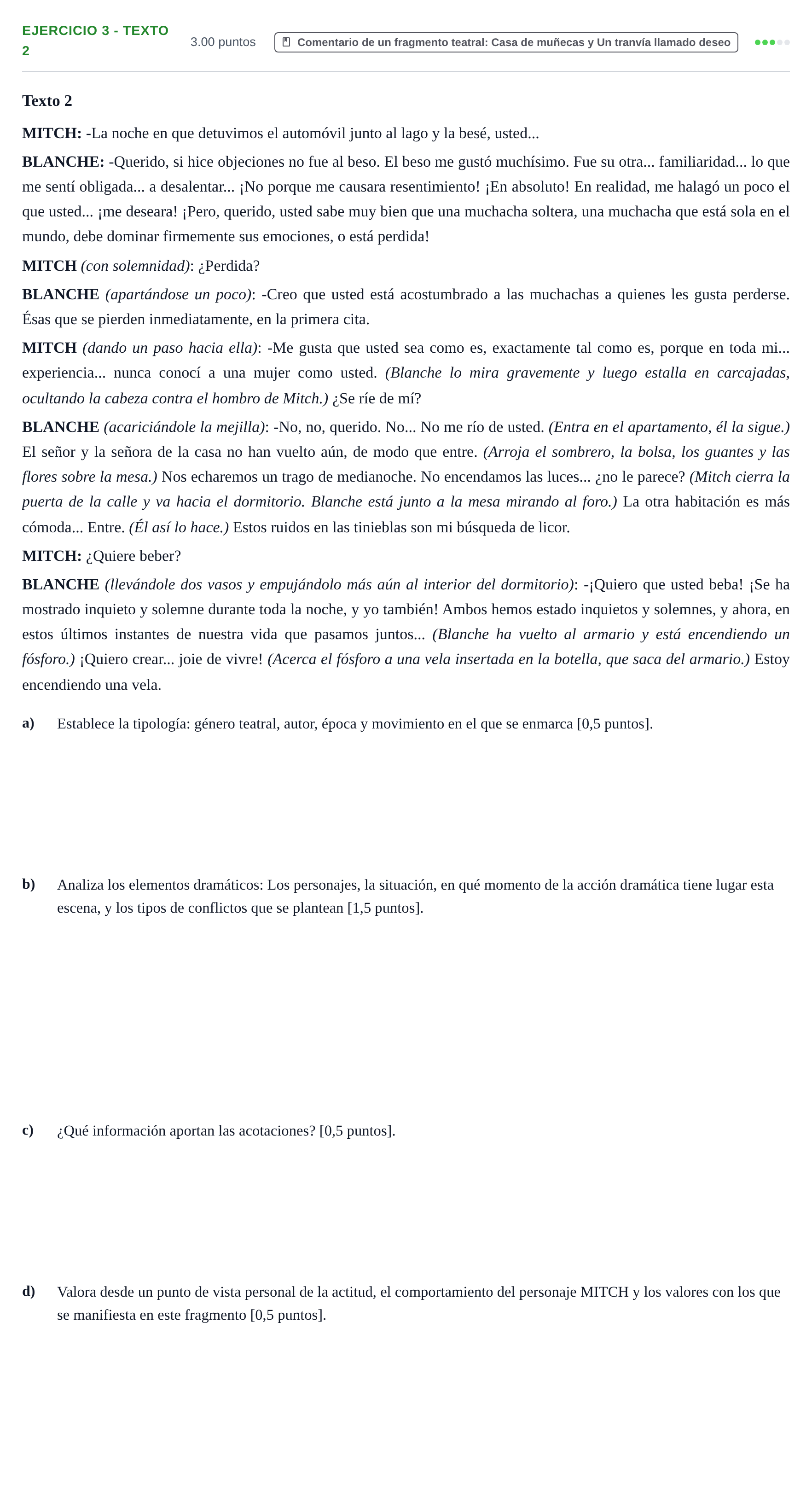 Enunciado: Ejercicio 3 - Texto 2 · Artes Escénicas PAU Navarra Ordinaria 2023
