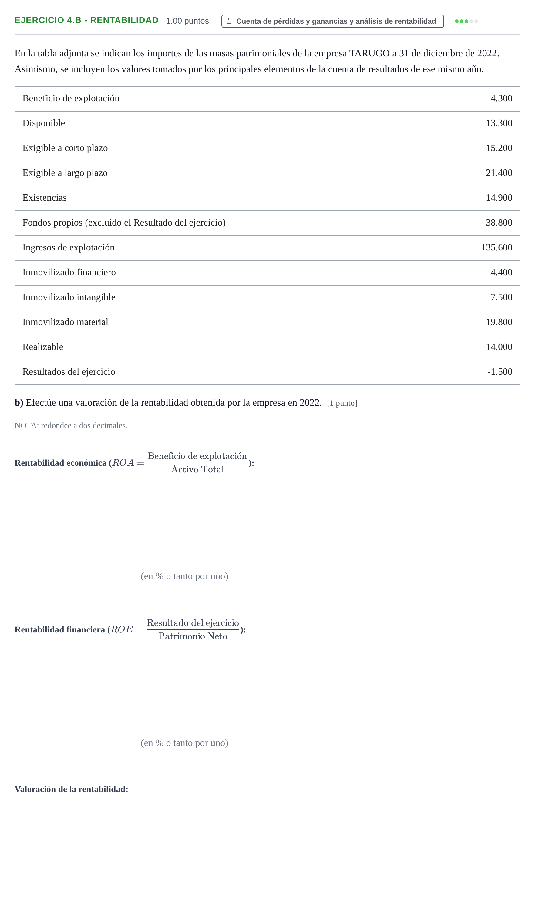 Enunciado: Ejercicio 4.b - Rentabilidad · Empresa y Diseño de Modelos de Negocio PAU Navarra Ordinaria 2023