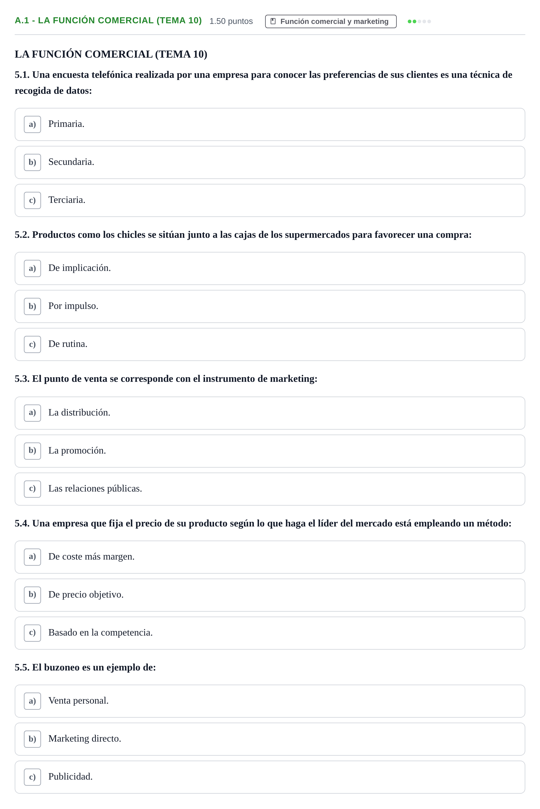 Enunciado: Ejercicio A.1 - La función comercial (Tema 10) · Empresa y Diseño de Modelos de Negocio PAU Navarra Ordinaria 2023