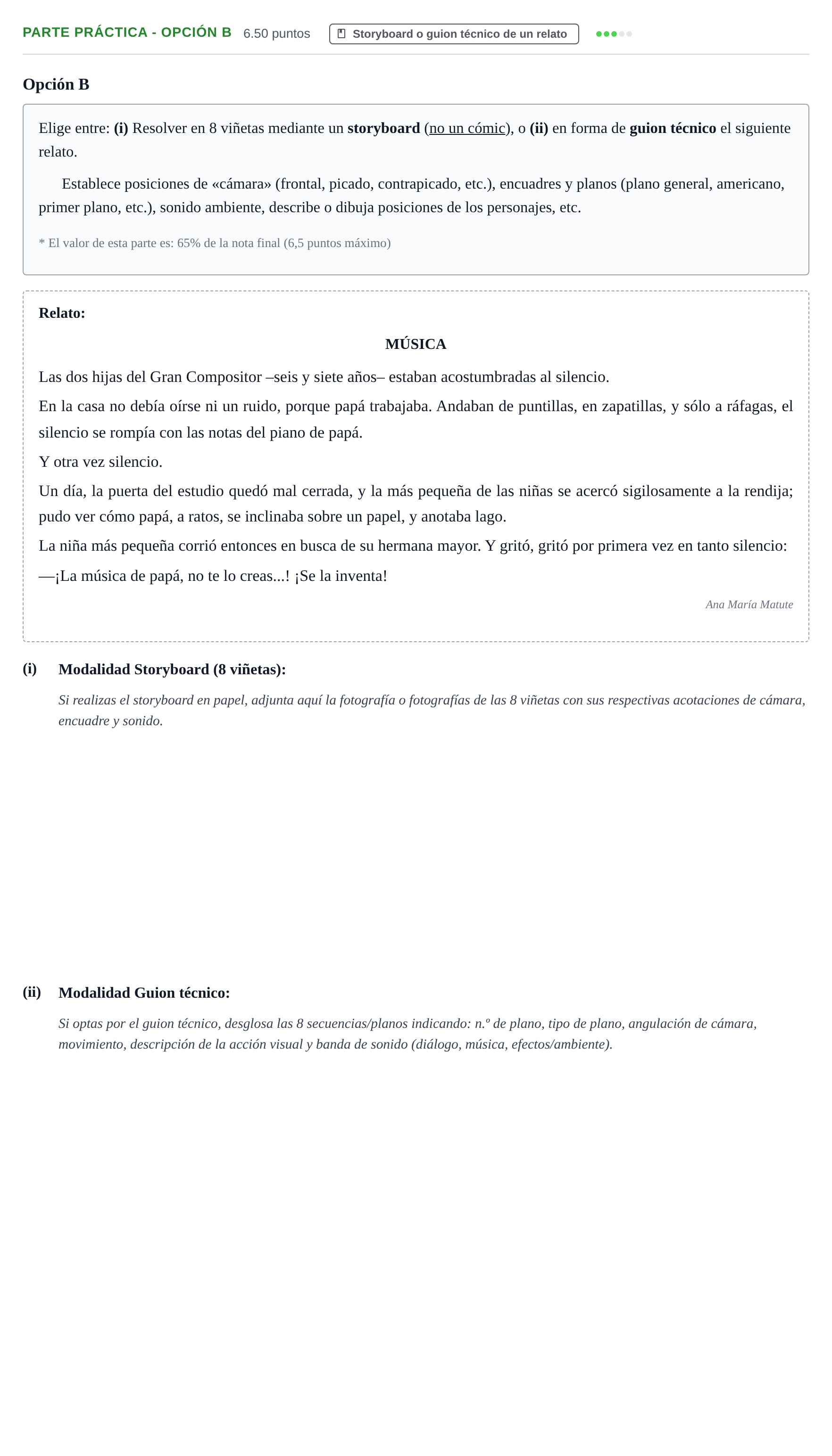 Enunciado: Ejercicio Parte Práctica - Opción B · Cultura Audiovisual II PAU Navarra Ordinaria 2023