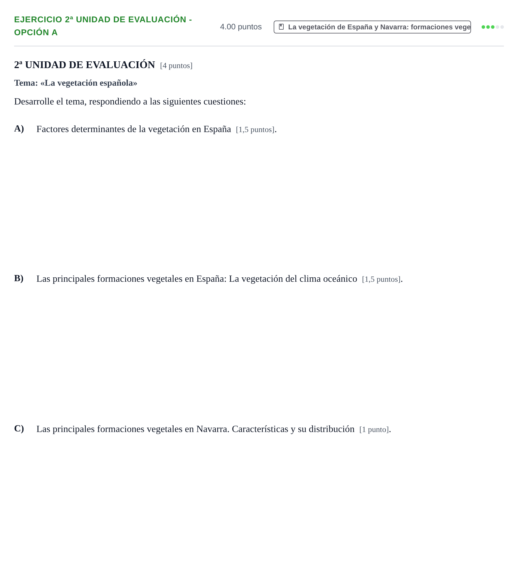 Enunciado: Ejercicio 2ª Unidad de Evaluación - Opción A · Geografía PAU Navarra Ordinaria 2023