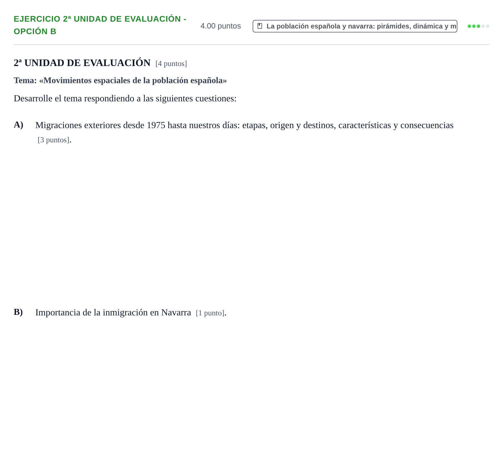 Enunciado: Ejercicio 2ª Unidad de Evaluación - Opción B · Geografía PAU Navarra Ordinaria 2023