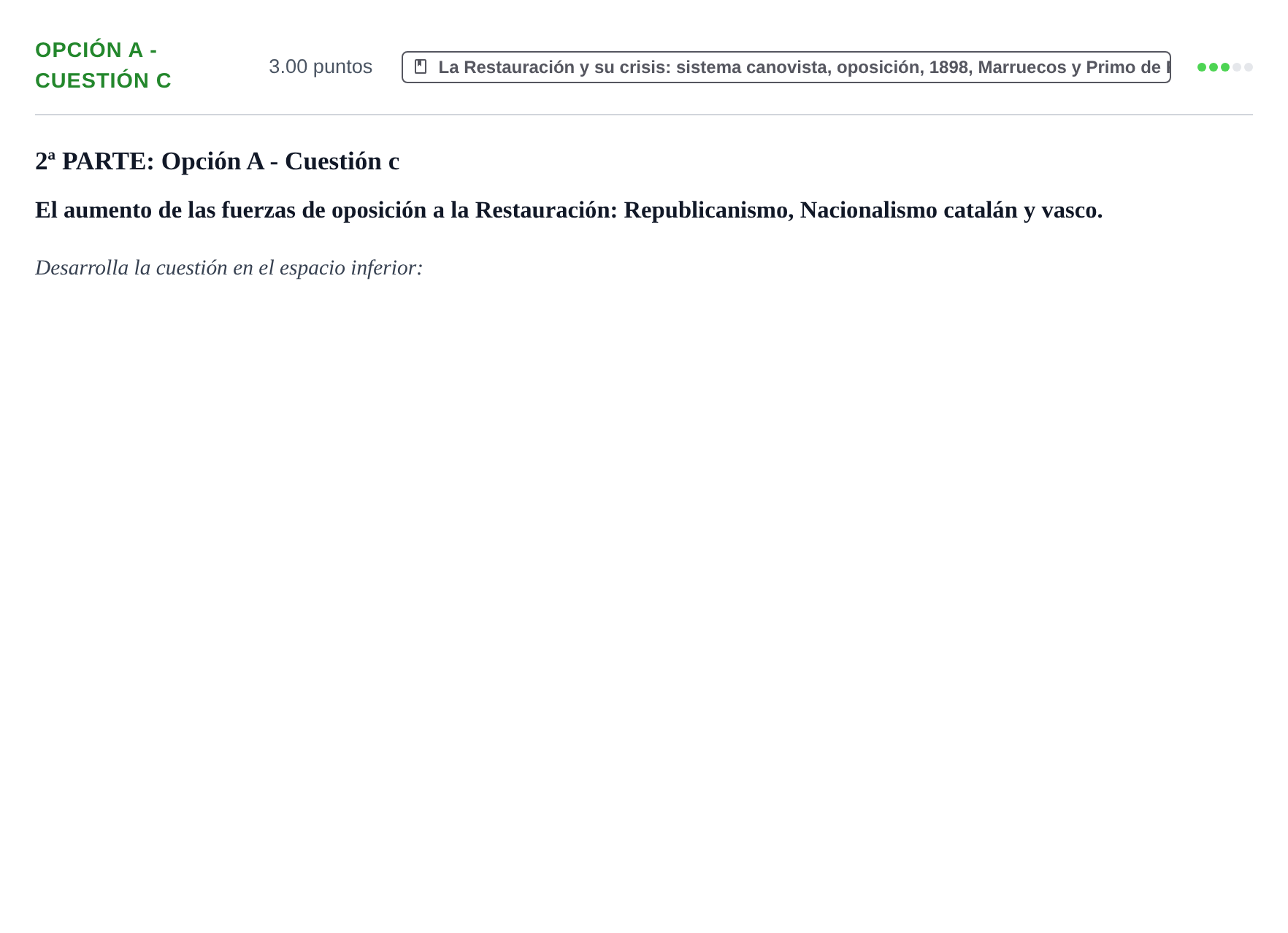 Enunciado: Opción A - Cuestión c · Historia de España PAU Navarra Ordinaria 2023