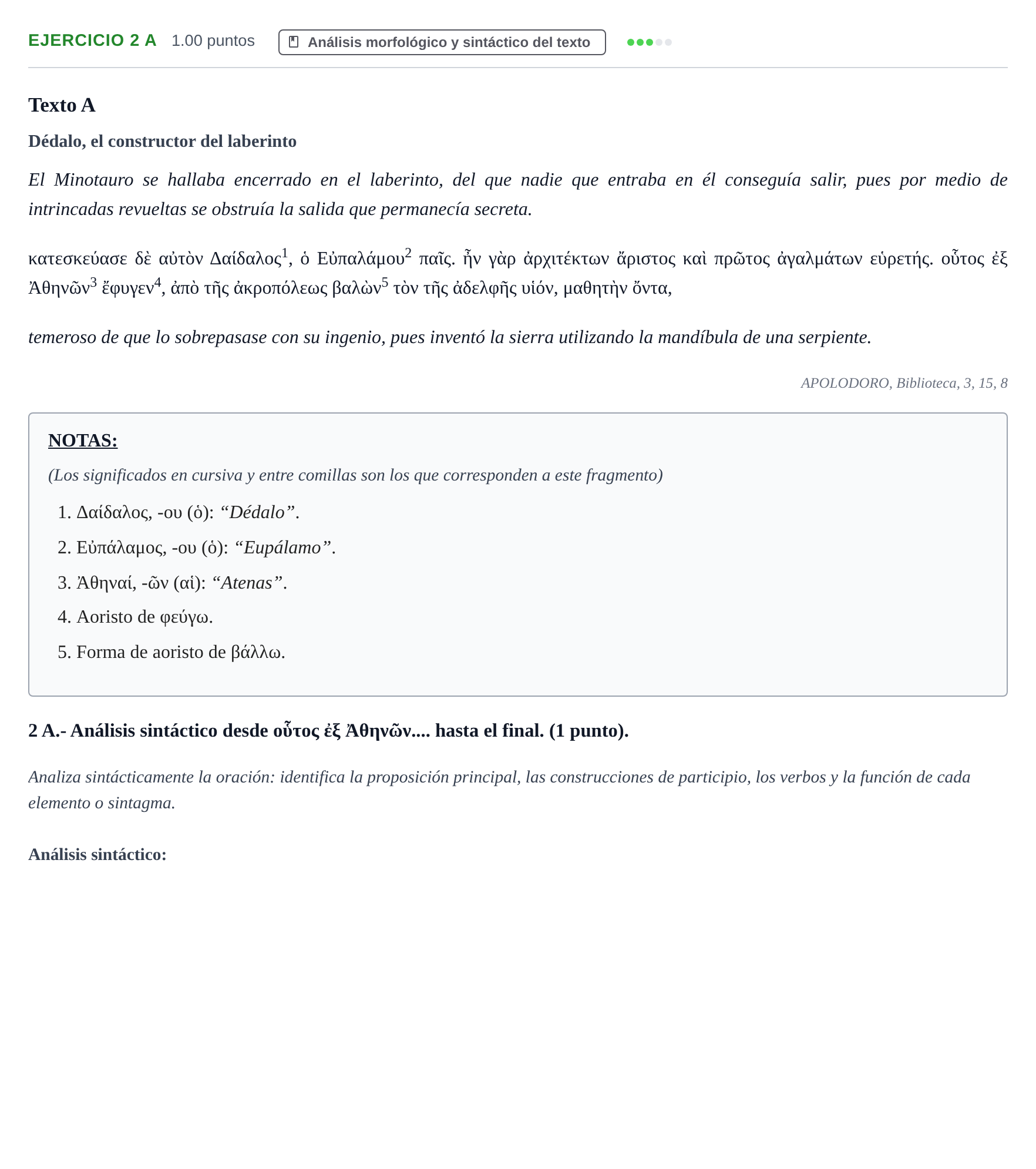 Enunciado: Ejercicio 2 A · Griego II PAU Navarra Ordinaria 2023