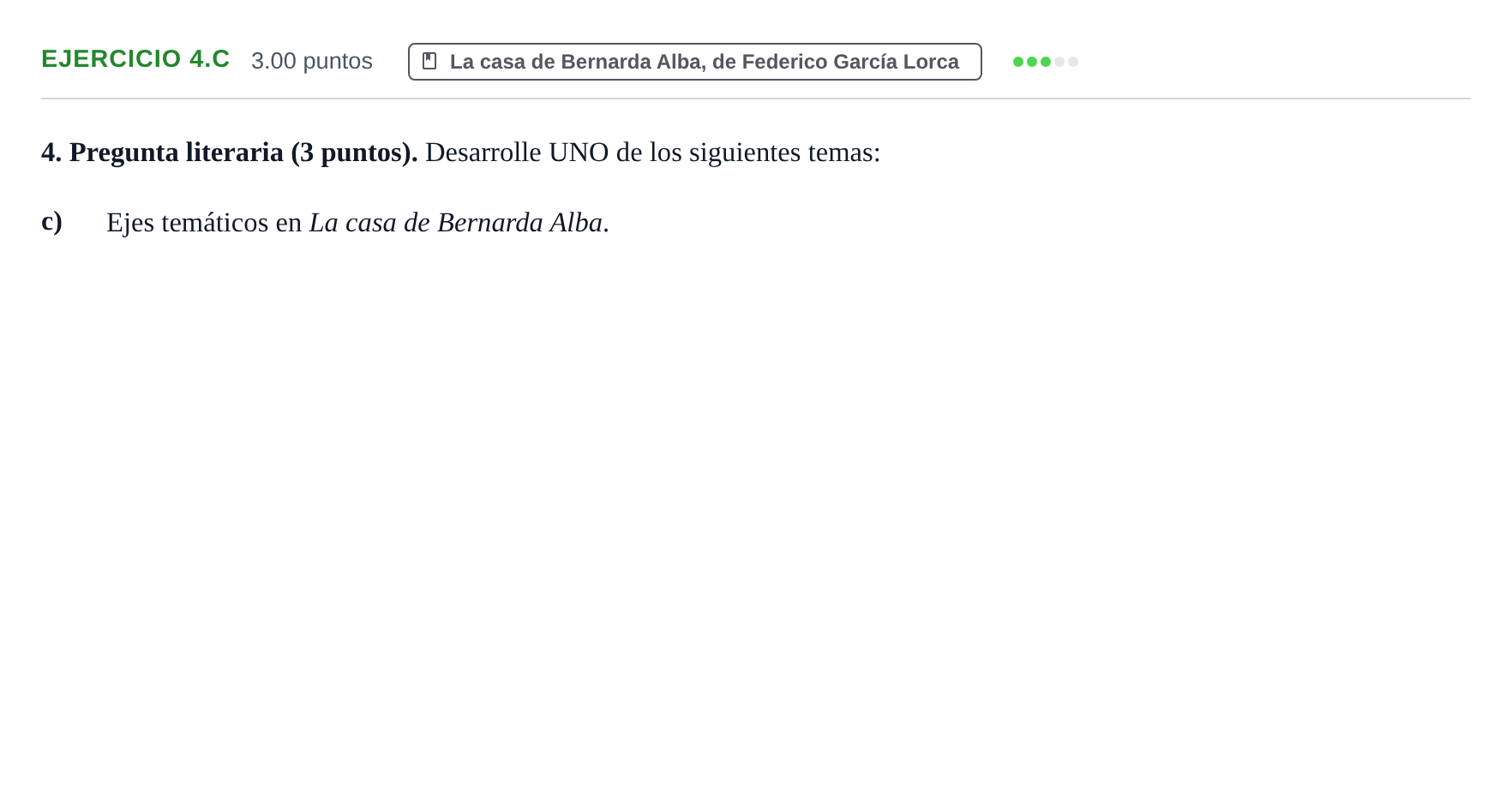 Enunciado: Ejercicio 4.c · Lengua Castellana y Literatura II PAU Navarra Ordinaria 2023