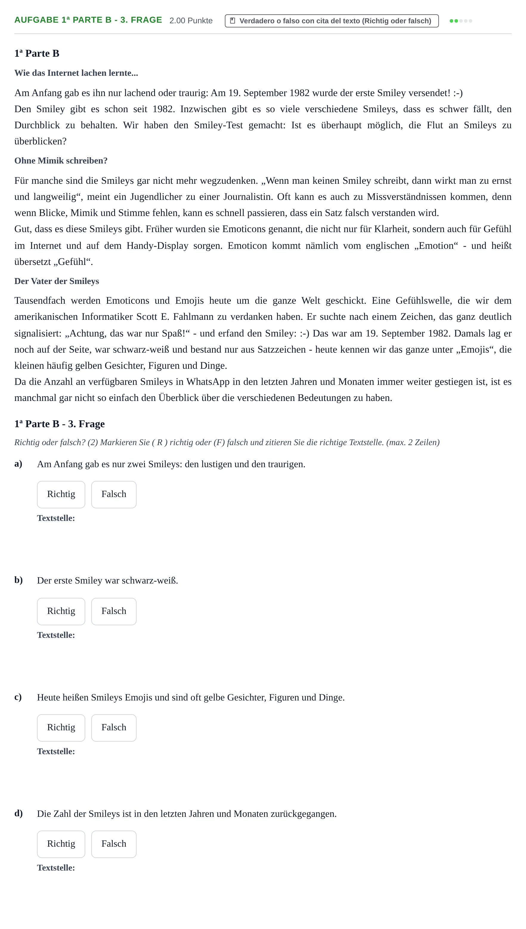 Enunciado: Ejercicio 1ª Parte B - 3. Frage · Alemán PAU Navarra Extraordinaria 2023