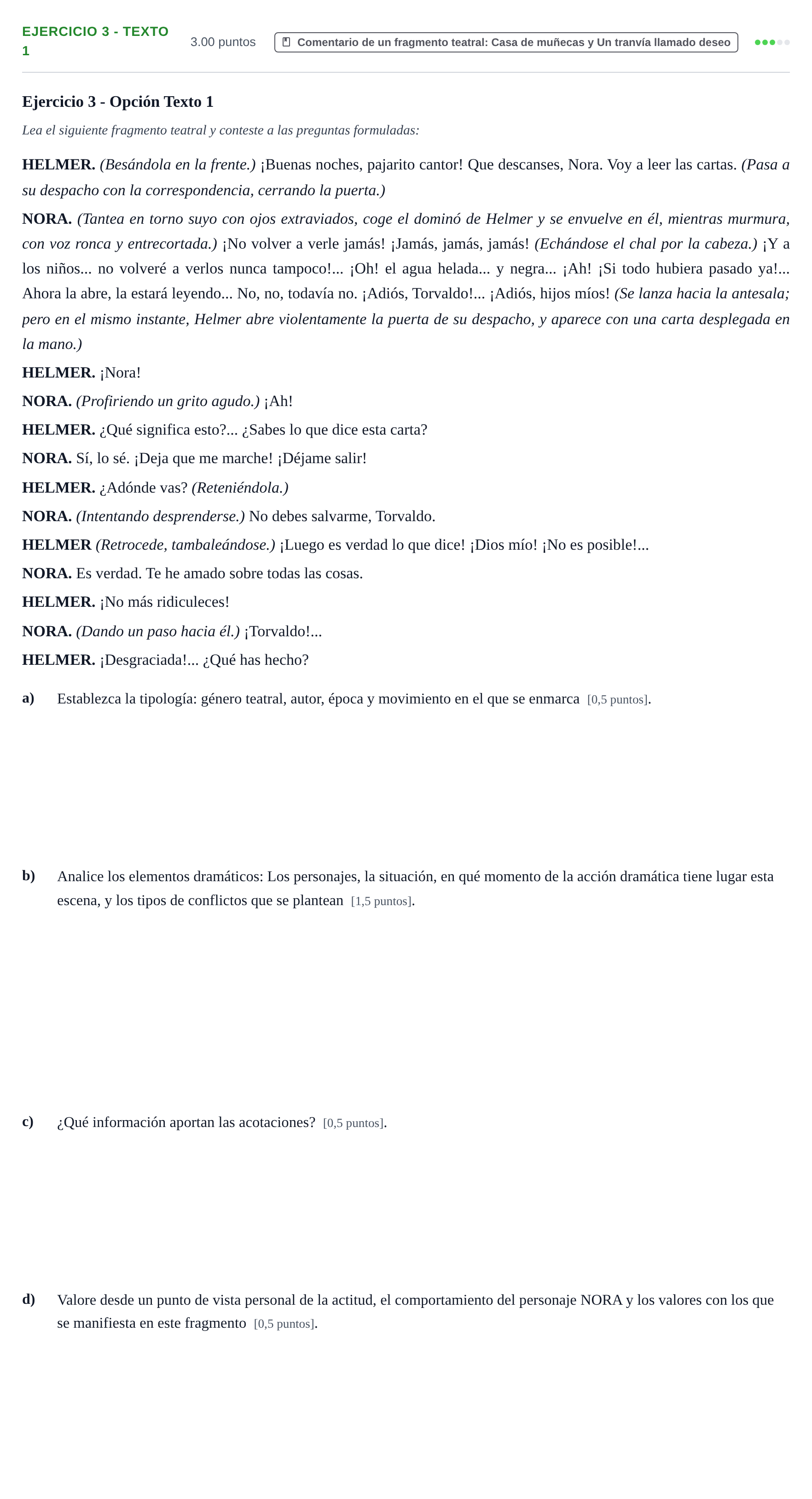 Enunciado: Ejercicio 3 - Texto 1 · Artes Escénicas PAU Navarra Extraordinaria 2023