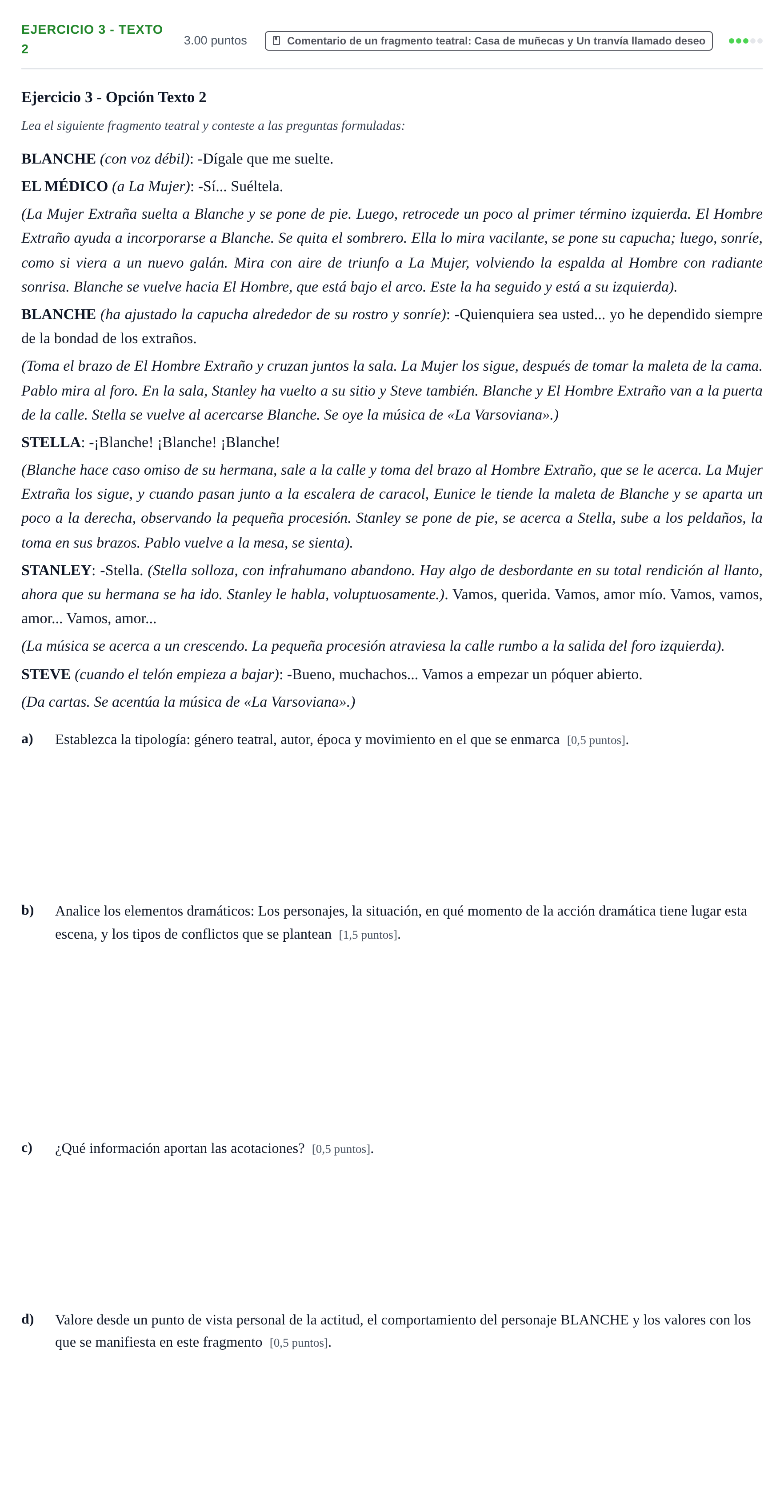 Enunciado: Ejercicio 3 - Texto 2 · Artes Escénicas PAU Navarra Extraordinaria 2023