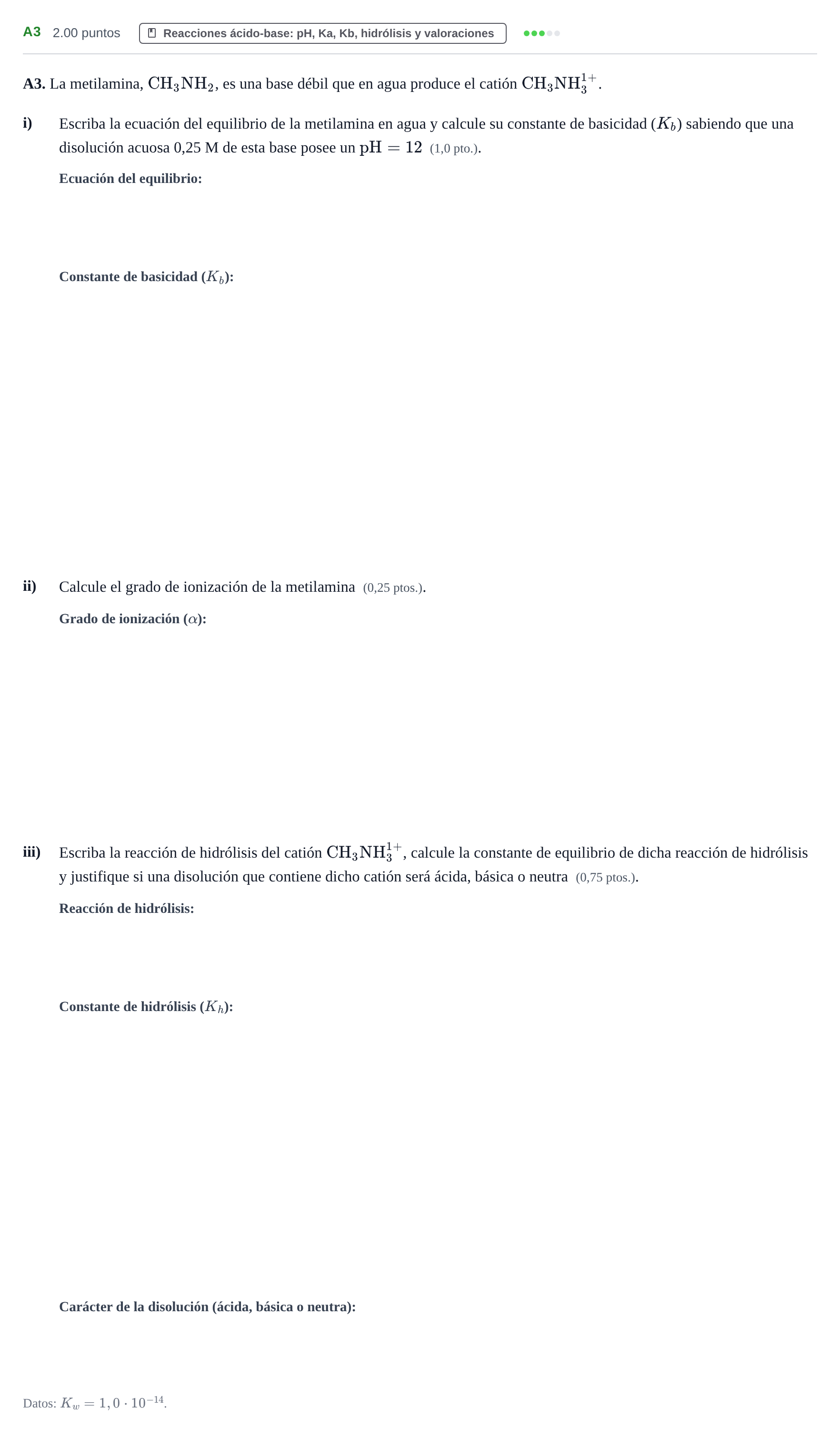 Enunciado: Ejercicio A3 · Química PAU Navarra Ordinaria 2023