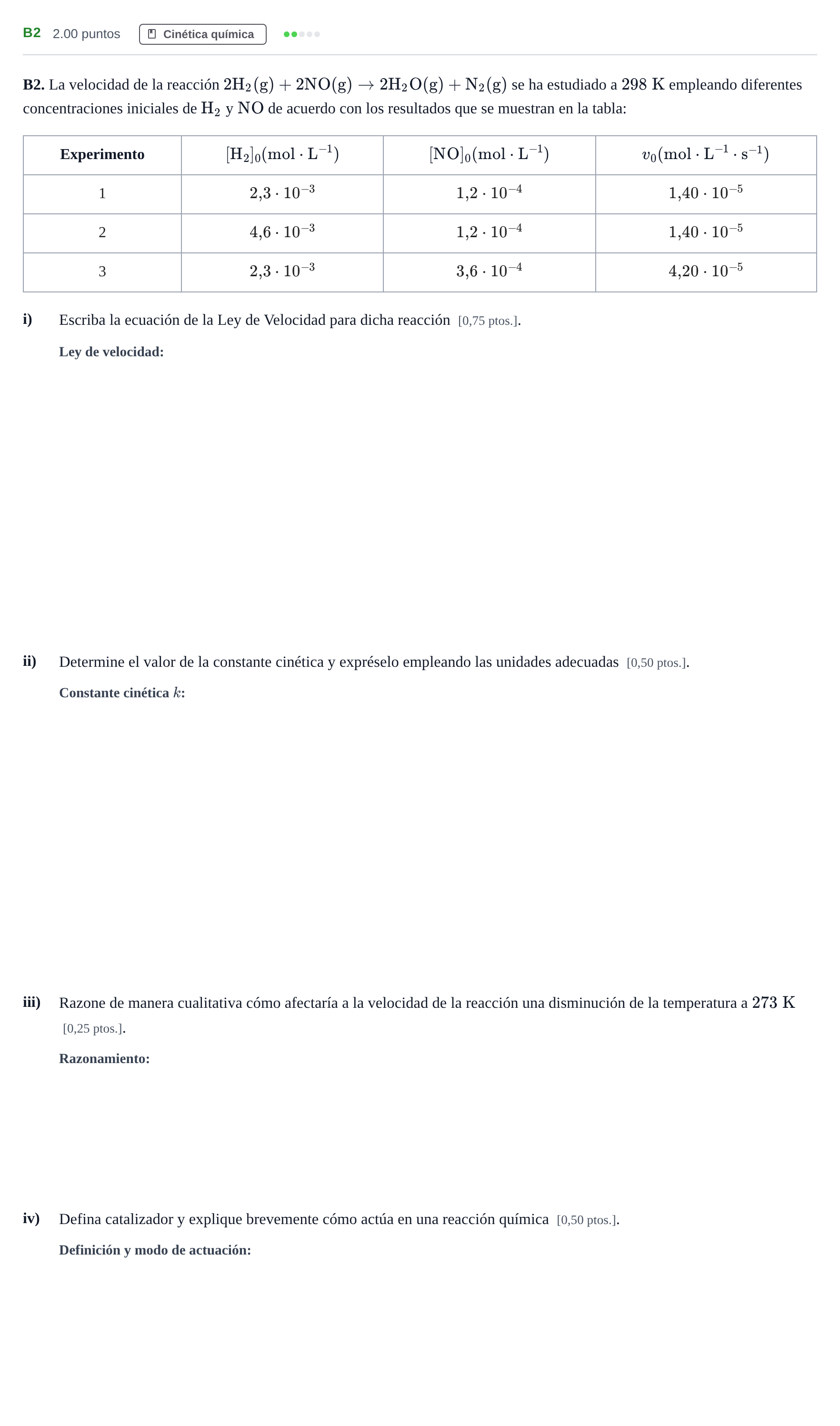 Enunciado: Ejercicio B2 · Química PAU Navarra Ordinaria 2023