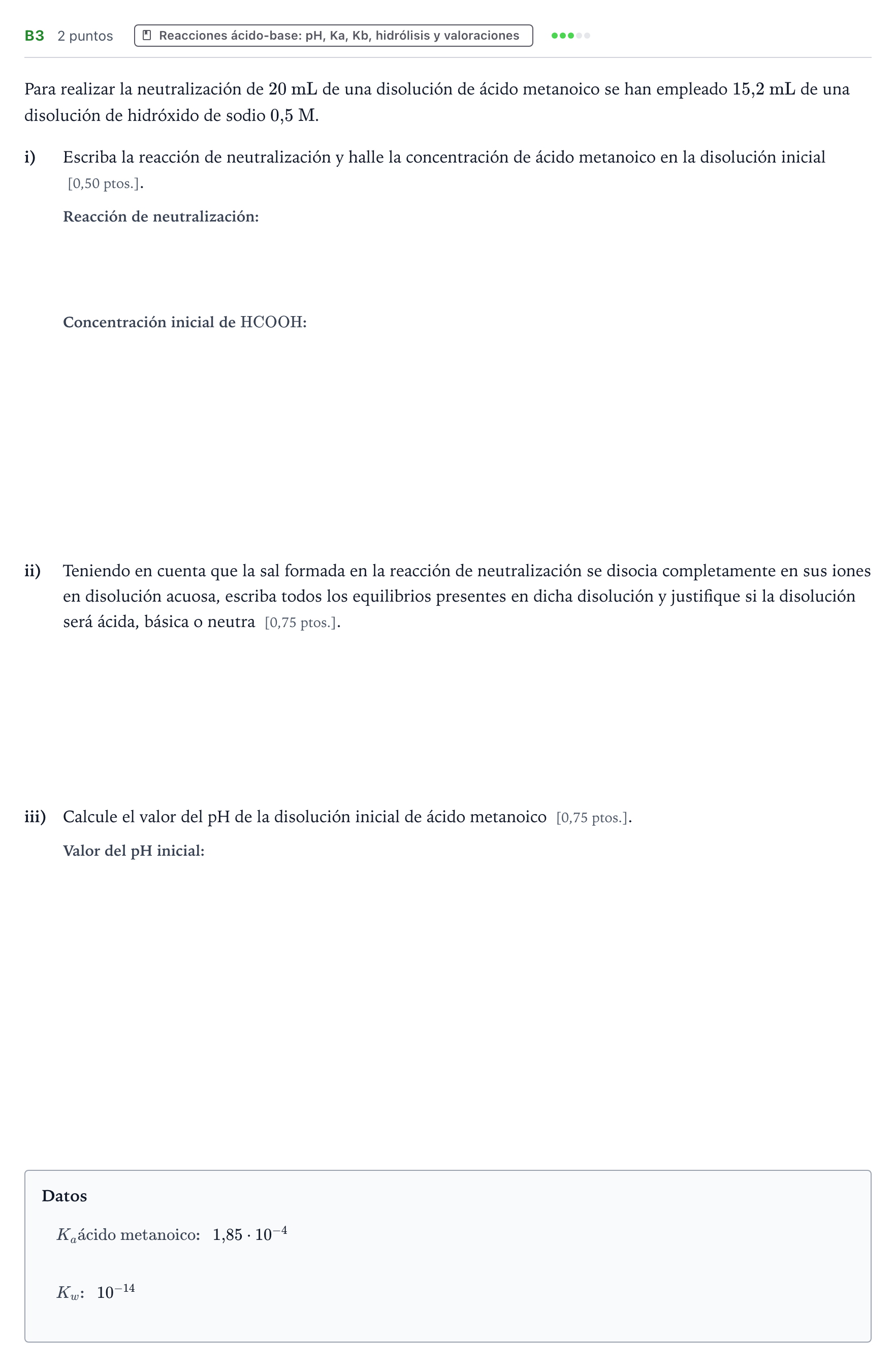 Enunciado: Ejercicio B3 · Química PAU Navarra Ordinaria 2023