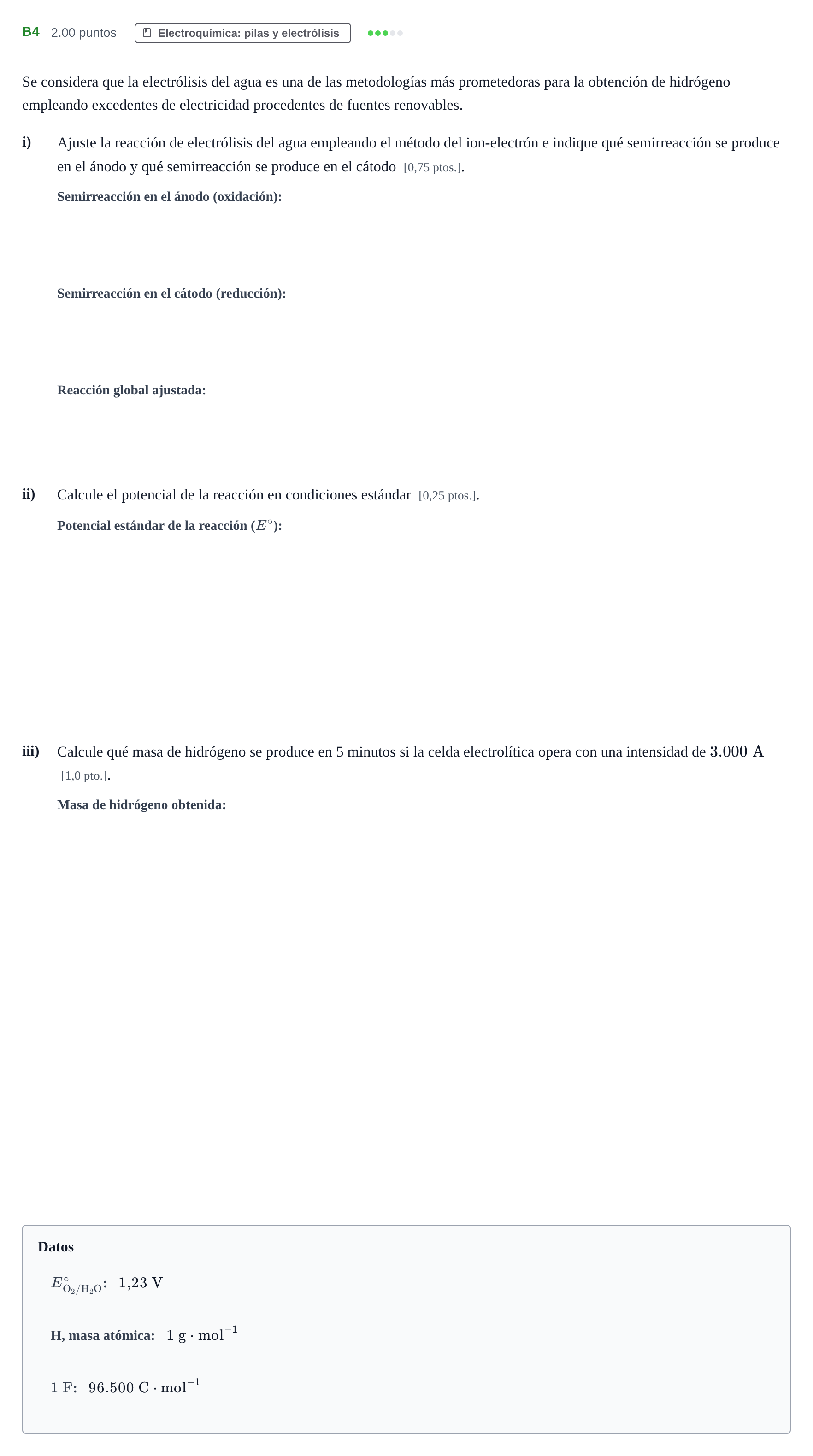 Enunciado: Ejercicio B4 · Química PAU Navarra Ordinaria 2023