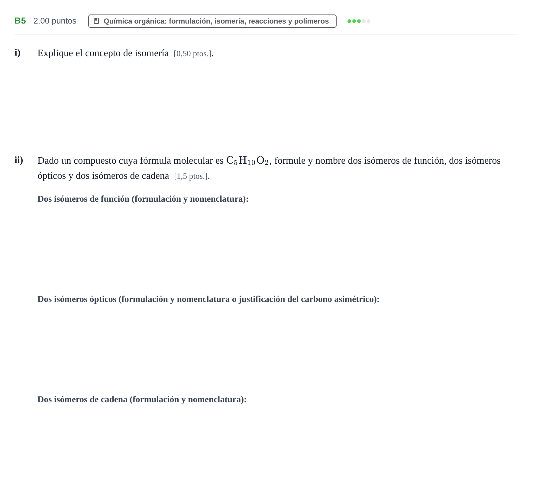 Enunciado: Ejercicio B5 · Química PAU Navarra Ordinaria 2023