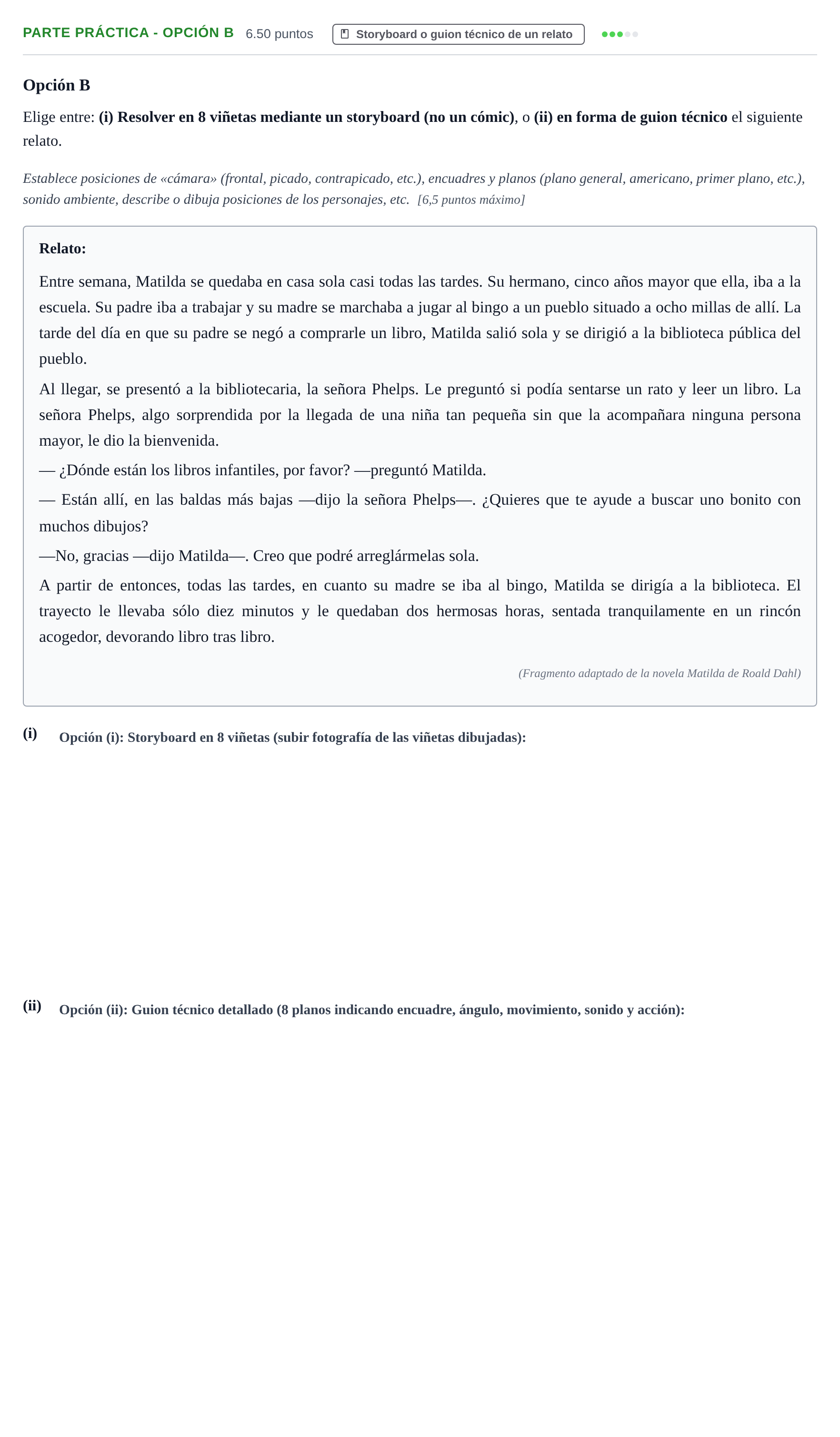 Enunciado: Ejercicio Parte práctica - Opción B · Cultura Audiovisual II PAU Navarra Extraordinaria 2023
