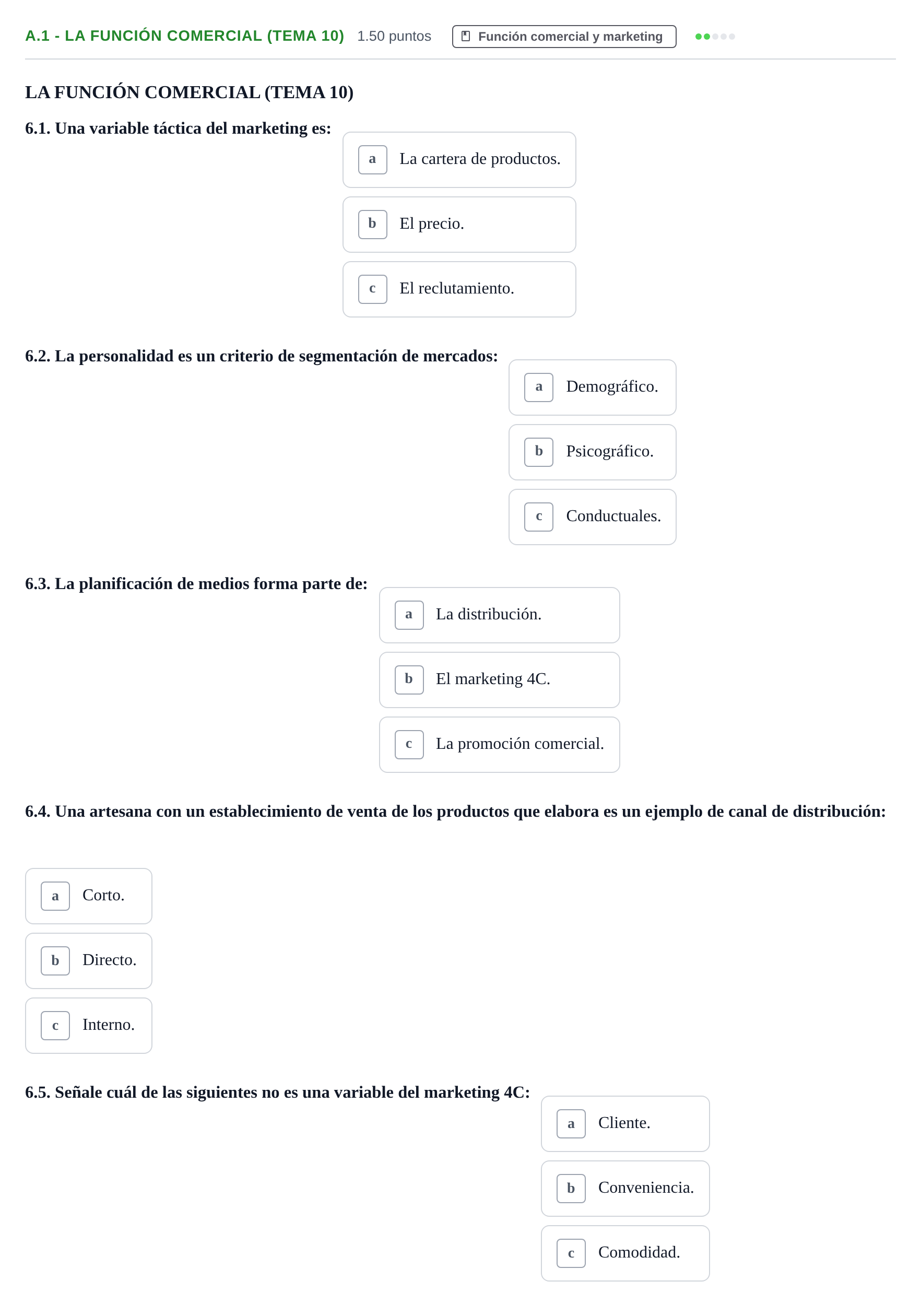 Enunciado: Ejercicio A.1 - La función comercial (Tema 10) · Empresa y Diseño de Modelos de Negocio PAU Navarra Extraordinaria 2023