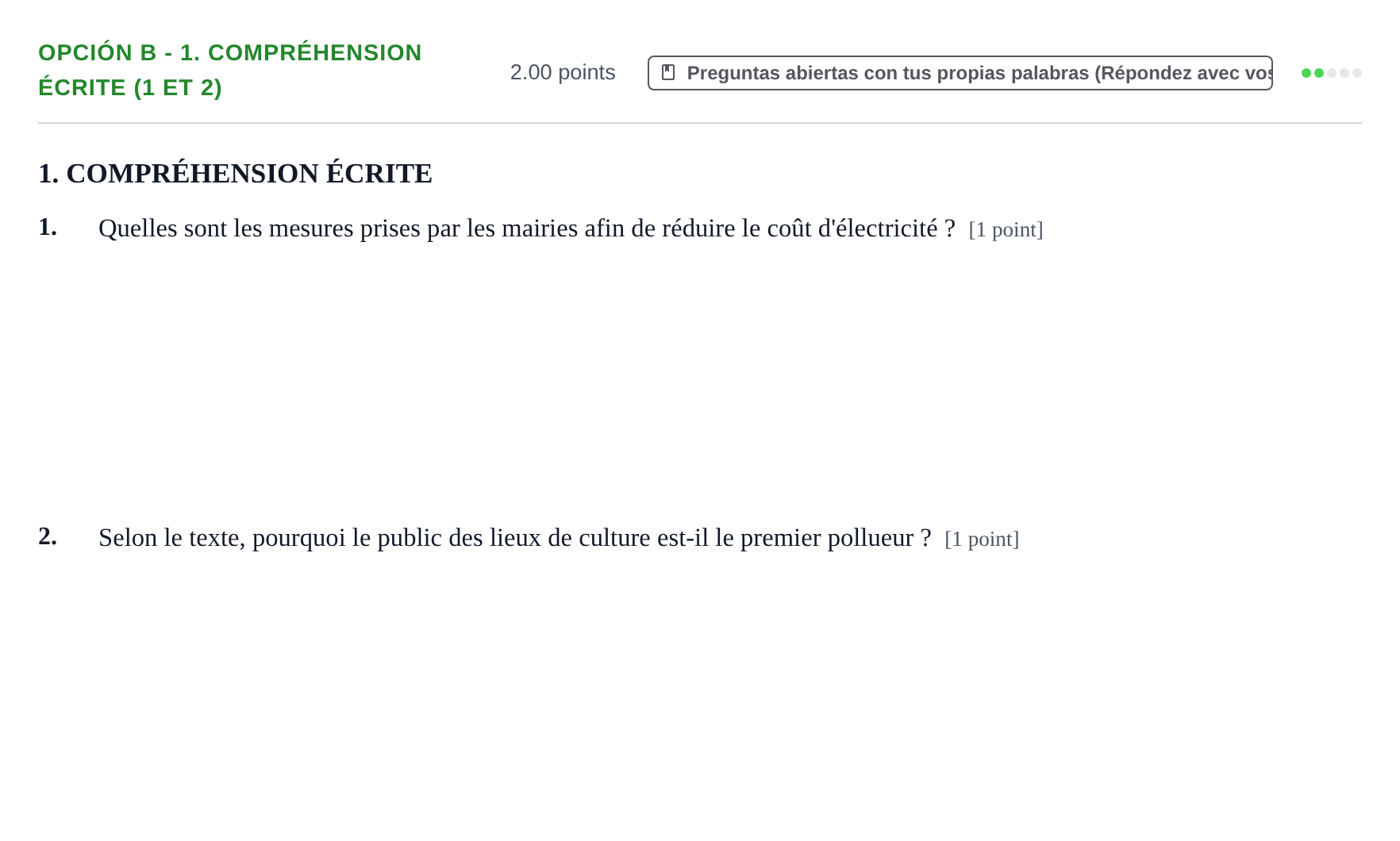 Enunciado: Opción B - 1. Compréhension écrite (1 et 2) · Francés PAU Navarra Extraordinaria 2023