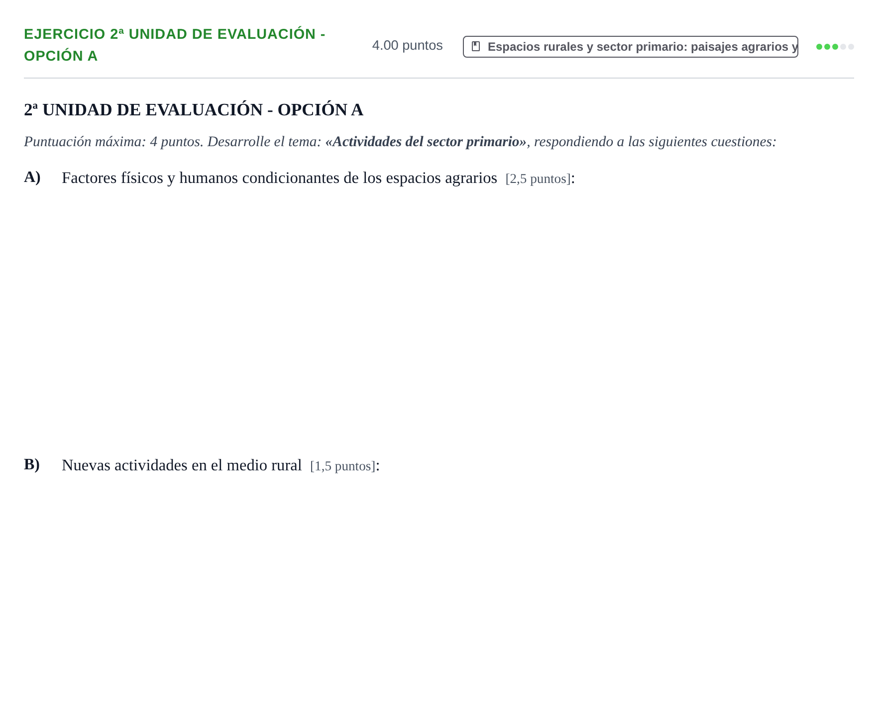 Enunciado: Ejercicio 2ª Unidad de Evaluación - Opción A · Geografía PAU Navarra Extraordinaria 2023