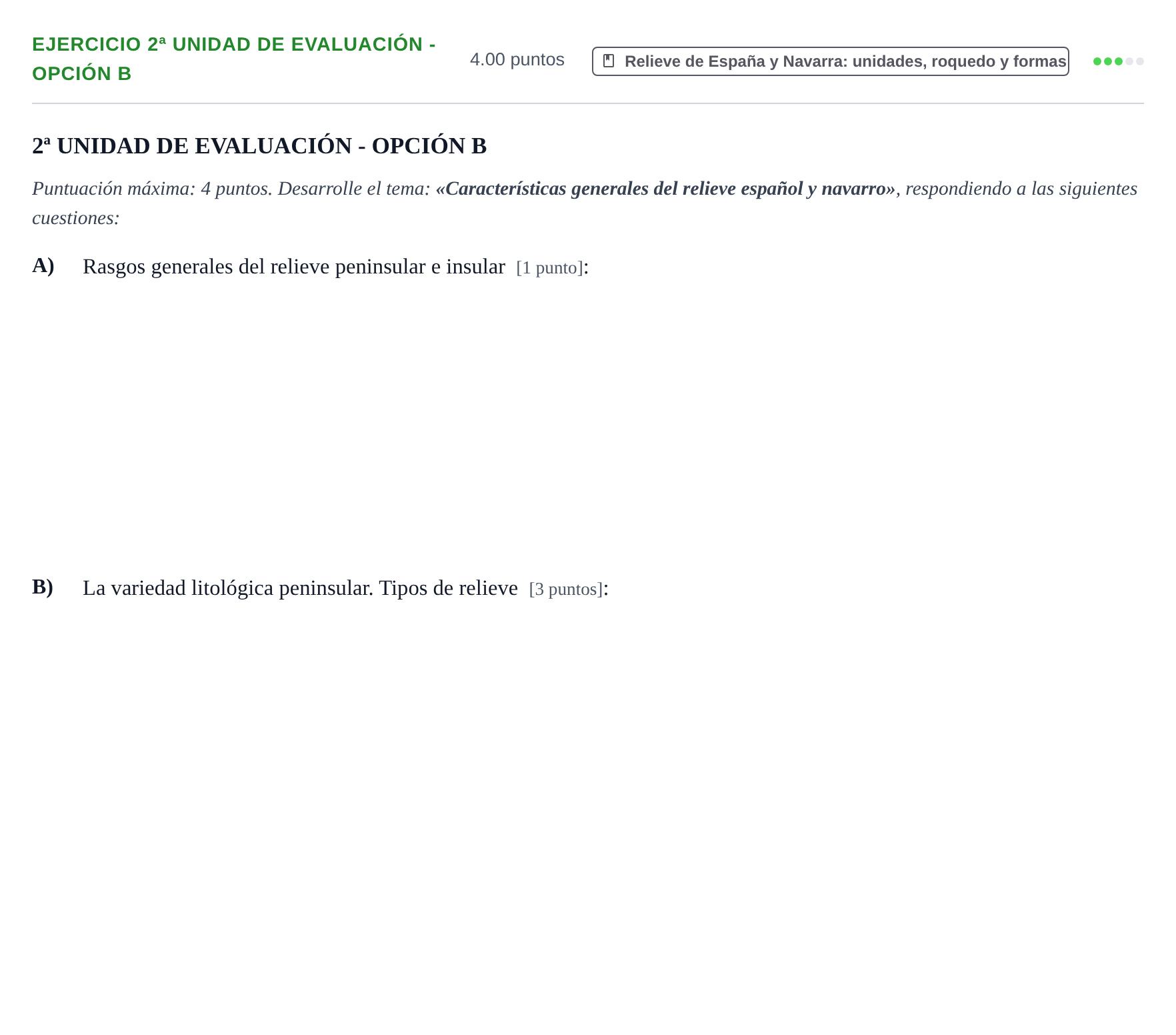 Enunciado: Ejercicio 2ª Unidad de Evaluación - Opción B · Geografía PAU Navarra Extraordinaria 2023