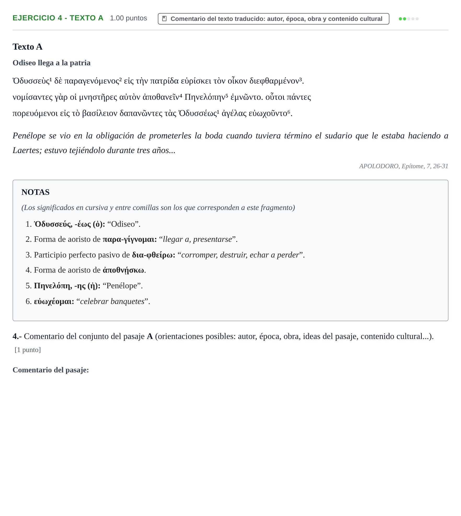 Enunciado: Ejercicio 4 - Texto A · Griego II PAU Navarra Extraordinaria 2023