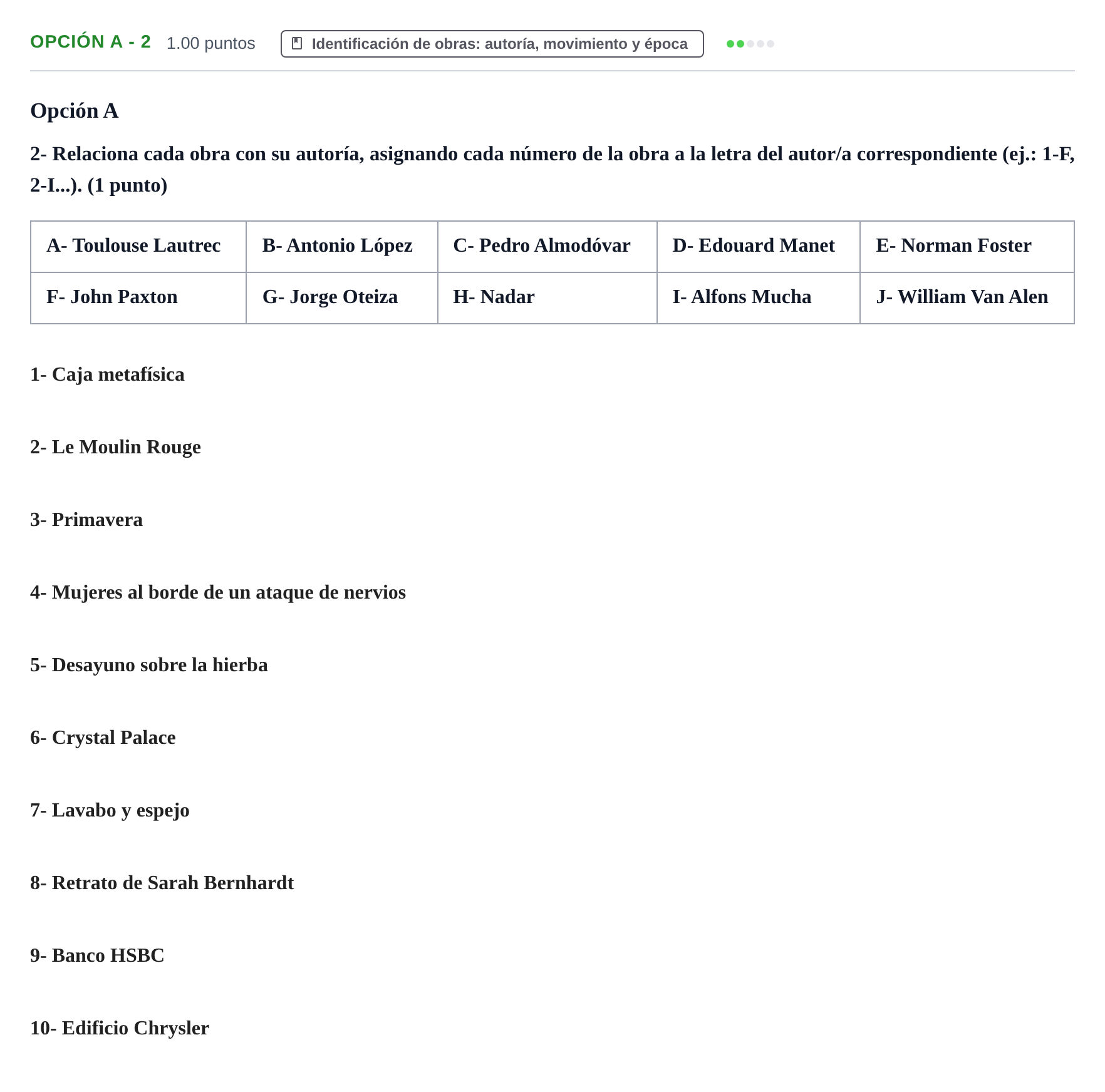 Enunciado: Opción A - 2 · Fundamentos Artísticos PAU Navarra Extraordinaria 2023