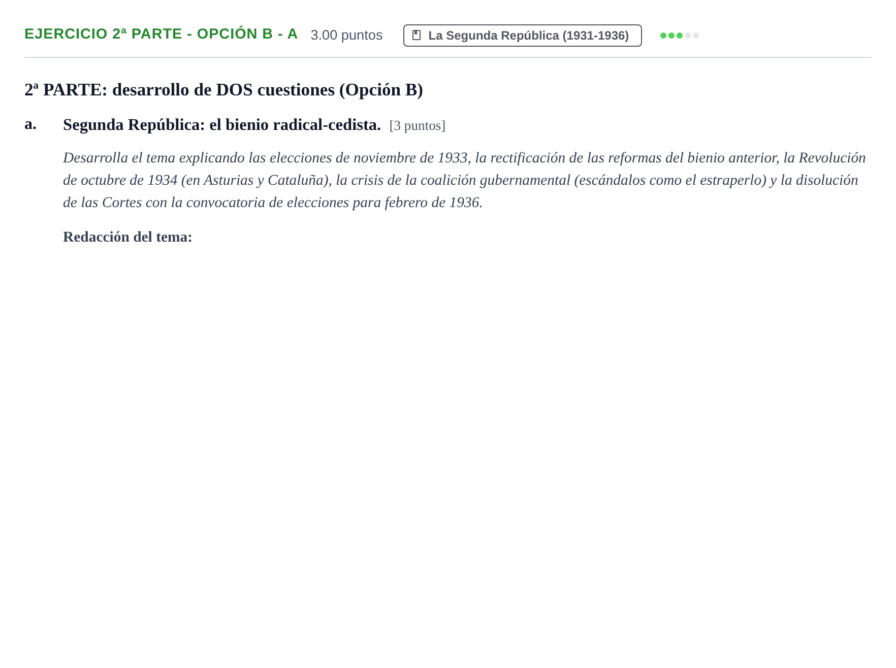 Enunciado: Ejercicio 2ª Parte - Opción B - a · Historia de España PAU Navarra Extraordinaria 2023