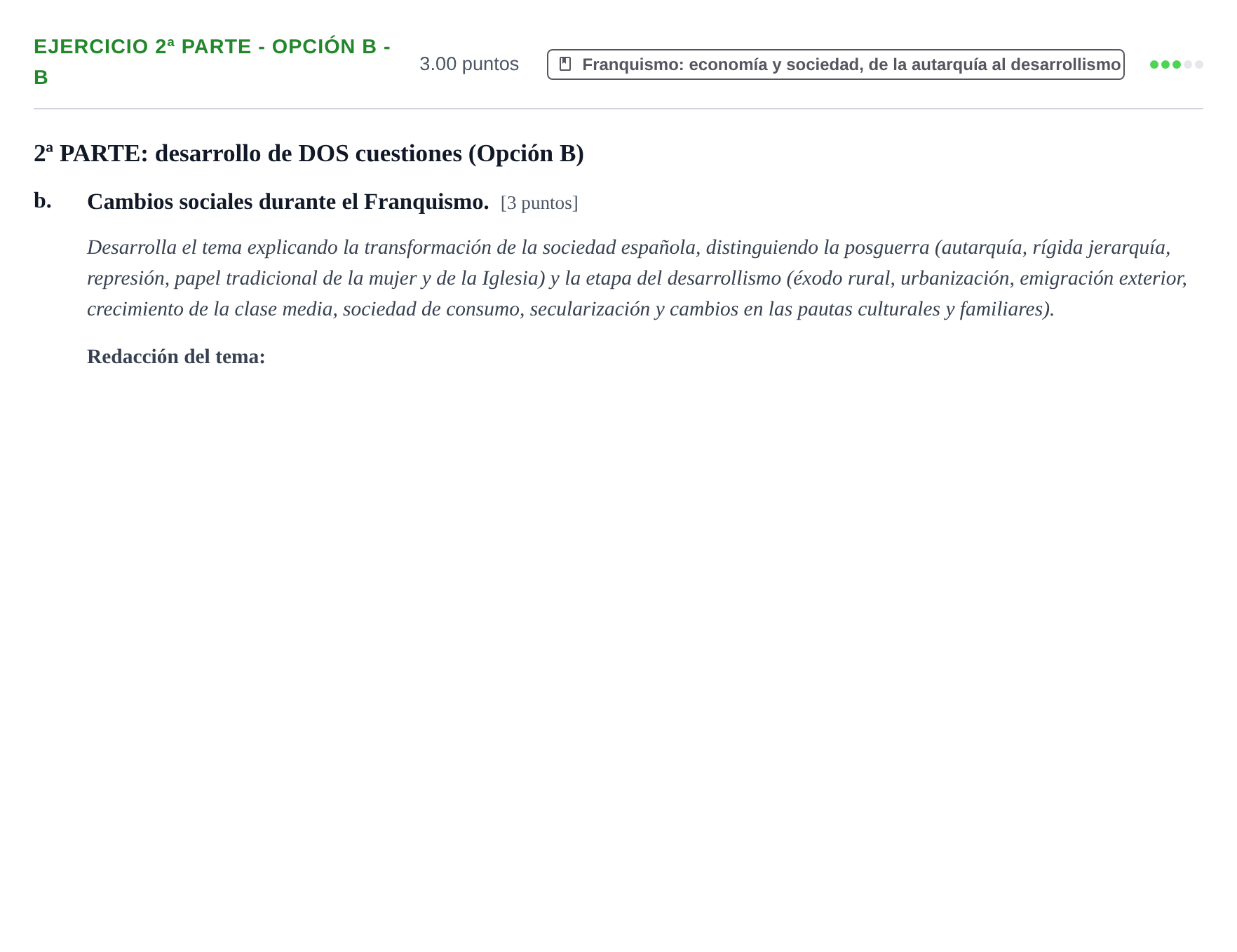 Enunciado: Ejercicio 2ª Parte - Opción B - b · Historia de España PAU Navarra Extraordinaria 2023