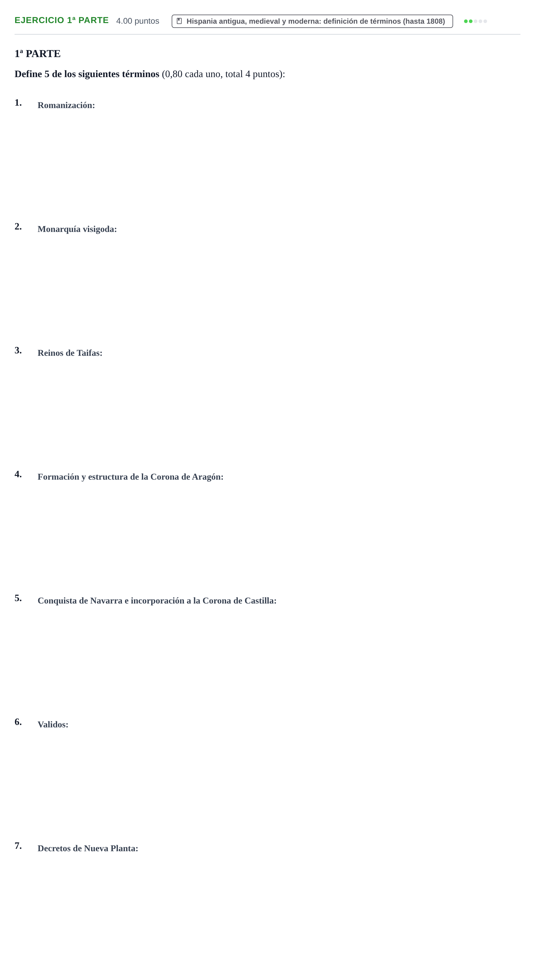 Enunciado: Ejercicio 1ª Parte · Historia de España PAU Navarra Extraordinaria 2023